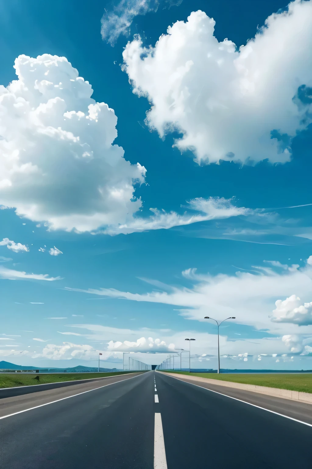 4K HD quality,Empty highway,Beautiful scenery on both sides of the Taiwan Strait,Blue sky and white clouds