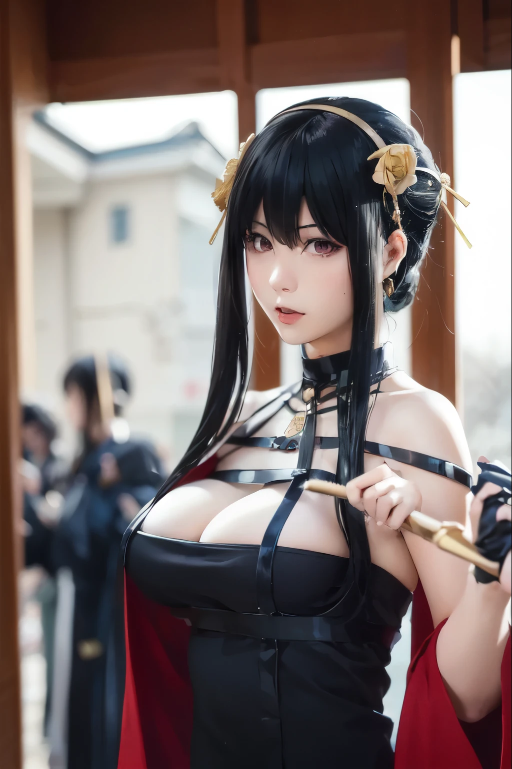 there is a woman in a cosplay costume holding a sword, anime girl cosplay, anime cosplay, japanese goddess, cosplay, real anime girl, anime goddess, cosplay photo, seductive anime girl, full-cosplay, masayoshi suto and artgerm, beautiful attractive anime woman, professional cosplay, Renji Murata and Art Germ, ayaka cosplay, cosplayer