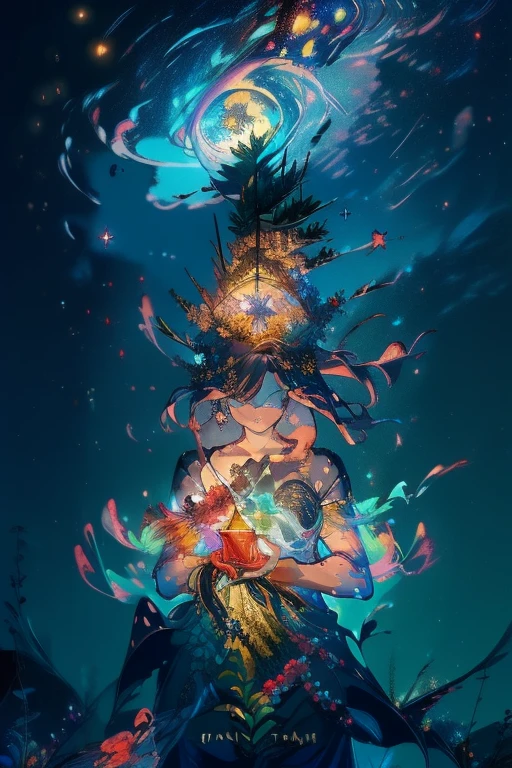 main part, Gorgeous, landscape, (((No_HumaNos))), night, flower, flower园, starry sky, constellation, amazing, Vision, water, Quint, accompaniment, peaceful, meteor, cosmic, magic, magic, detail, Justo, ((Piri Rambos))