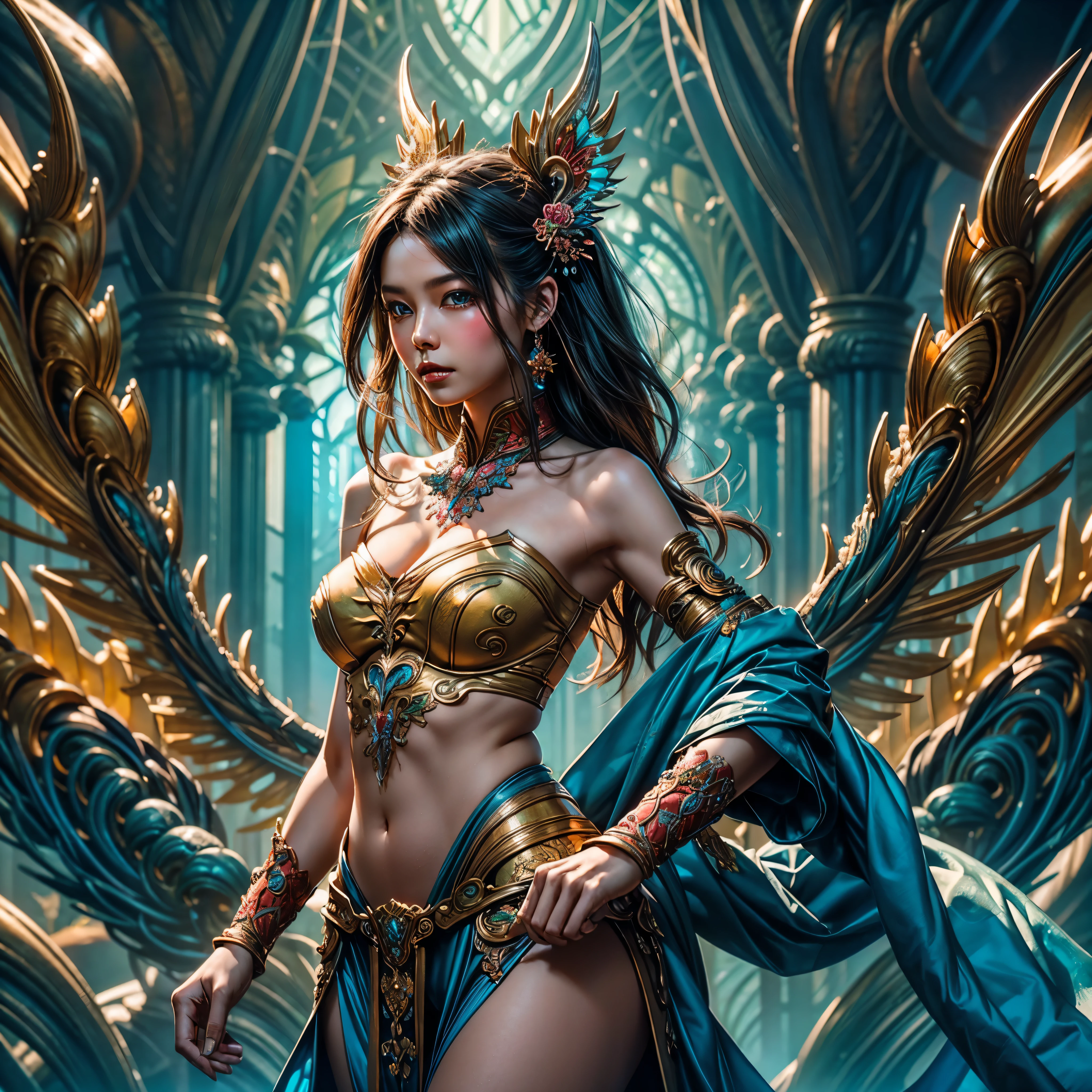 *8k Masterpiece, Top Quality, Best Quality, Official Art, (Beauty and Aesthetics: 1.3), Extremely Detailed, (Fractal Art: 1.3), Colorful, Ice and Chinese Dragon, Serpentine Body, Claw, Cyan and 1 Woman, Han Woman's Media, Hanfu, Cyan