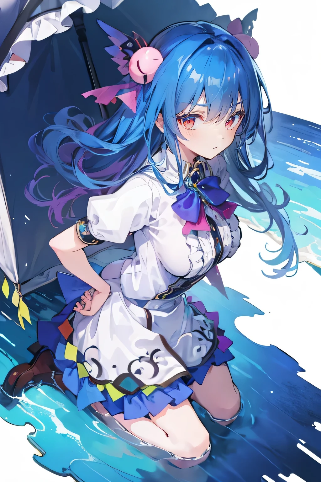 (masterpiece),best quality, expressive eyes, perfect face, 1girl,
big breasts, H cup, Good breasts, Put your hands on your waist,Fair, Gorgeous,japanese manga,girl,Laura,young angel, blue hair, blue haired,tent , tent chest, tent breast, floating clothes,grab your waist, grab your waist, hands on hips , hands on hips,sit, sit on ground, legs on the ground