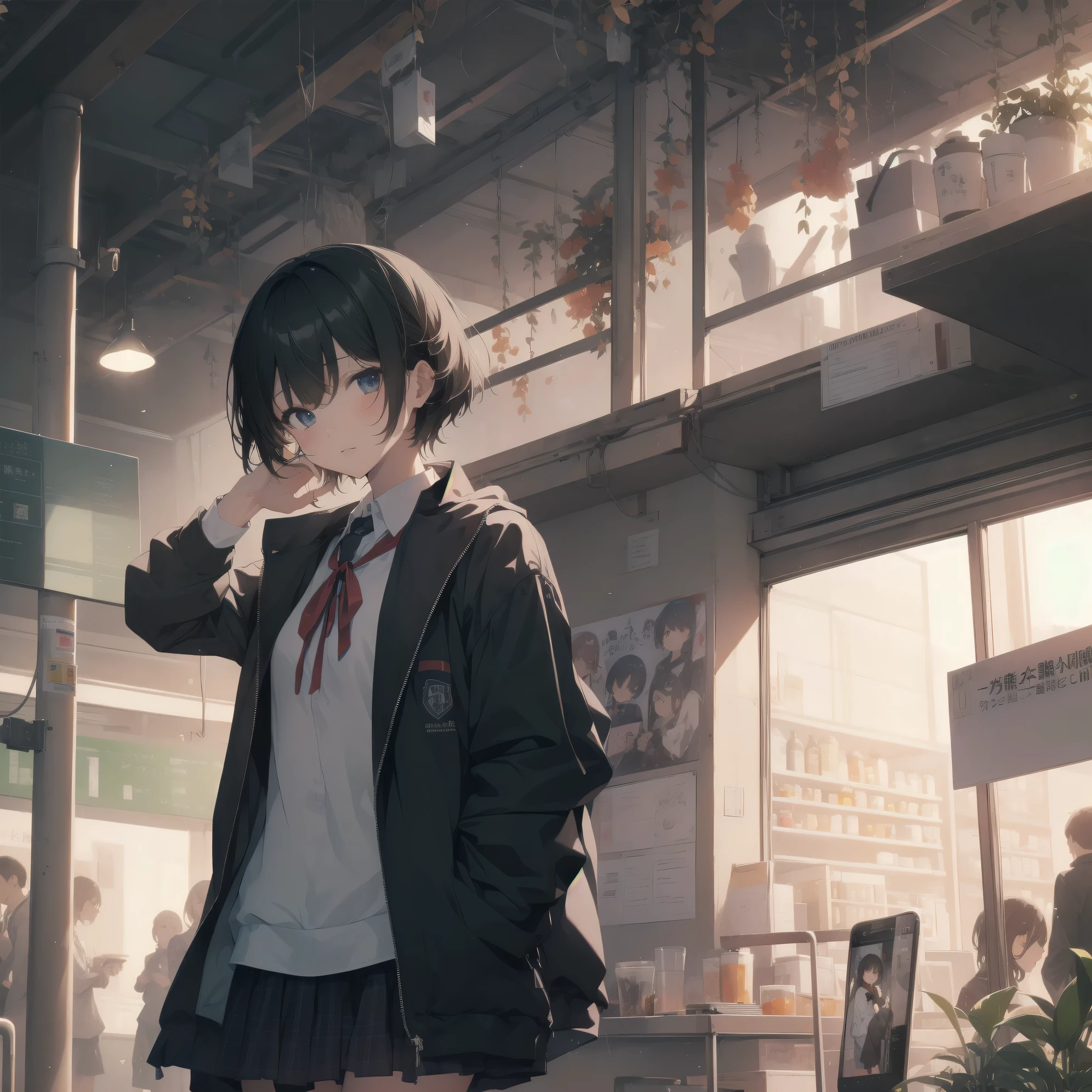 Super Absurd - Top Quality from the God of Art, Super detailed, High resolution, anime moe art style, cute girl portrait, best anime 8K konachan wallpaper, Pixiv contest winners, perfect anatomy,break, (眠そうにalone学校へ行く女の子を描いてください. )break,1 girl, (alone,little woman, 13 years old:1.3),All limbs, full finger,, The charm of an immature body, (very_short hair), shortcut, Bang, flat chest, , small ass, between legs, small black eyes, detailed and beautiful eyes, Well-proportioned iris and pupils, expressive eyes, High resolutionの詳細な髪, yawn, neck ribbon, shirt, collared shirt, skirt, pleated skirt, , (detailed lighting), (detailed background), On the way to school. break,super dense skin, Best cinematic lighting powered by famous artist, 8K,Beauty Illustration,photoshop_(Moderate),Absurd Hi-Res,UHD,rough skin,break,((artist:imigimuru)), artist:mifuru,artist:shinkai makoto,artist:sekiya asami,