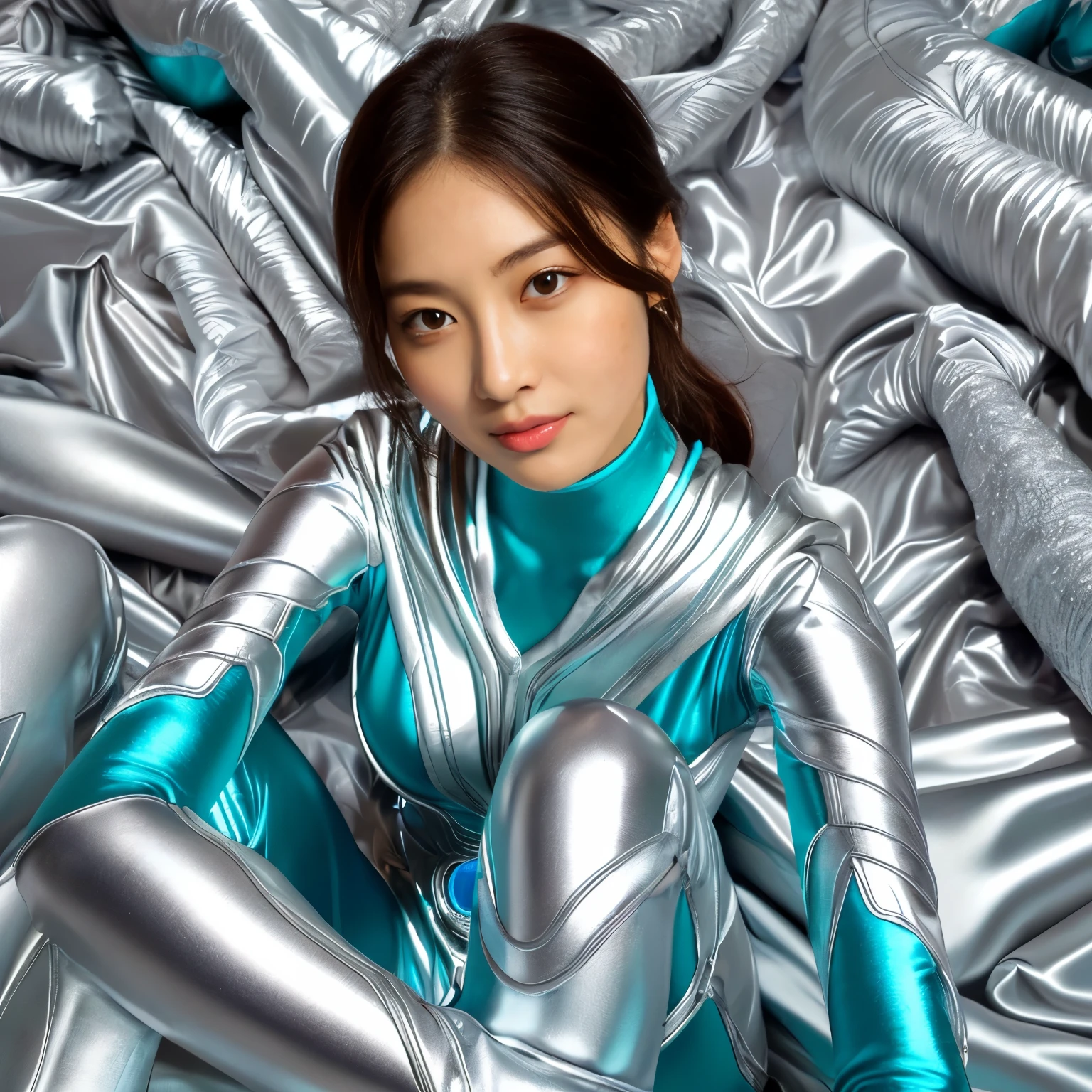best image quality、Super high resolution、(realism:1.4)、Korean beauty star、The most beautiful KPOP star、horny face、Horny Korean makeup、erotic expression、A body that makes you want to touch it、erotic photos、((Realistic shiny satin fabric texture、High-gloss stretch satin fabric that is smooth and smooth to the touch.、The drape of the curved part of the shiny satin fabric、strong shiny costume、The smooth and beautiful quality and luster of the costumes、A shiny costume made of high-quality satin fabric with high density.、Smooth to the touch oil light liang ice 縝绸 ultra-class battleship skin coat COS、Super Sentai Women's Heroine Suit、Texture of costumes that satin fetishists respond to、Thin, glossy stretch satin fabric)),8K photo quality
