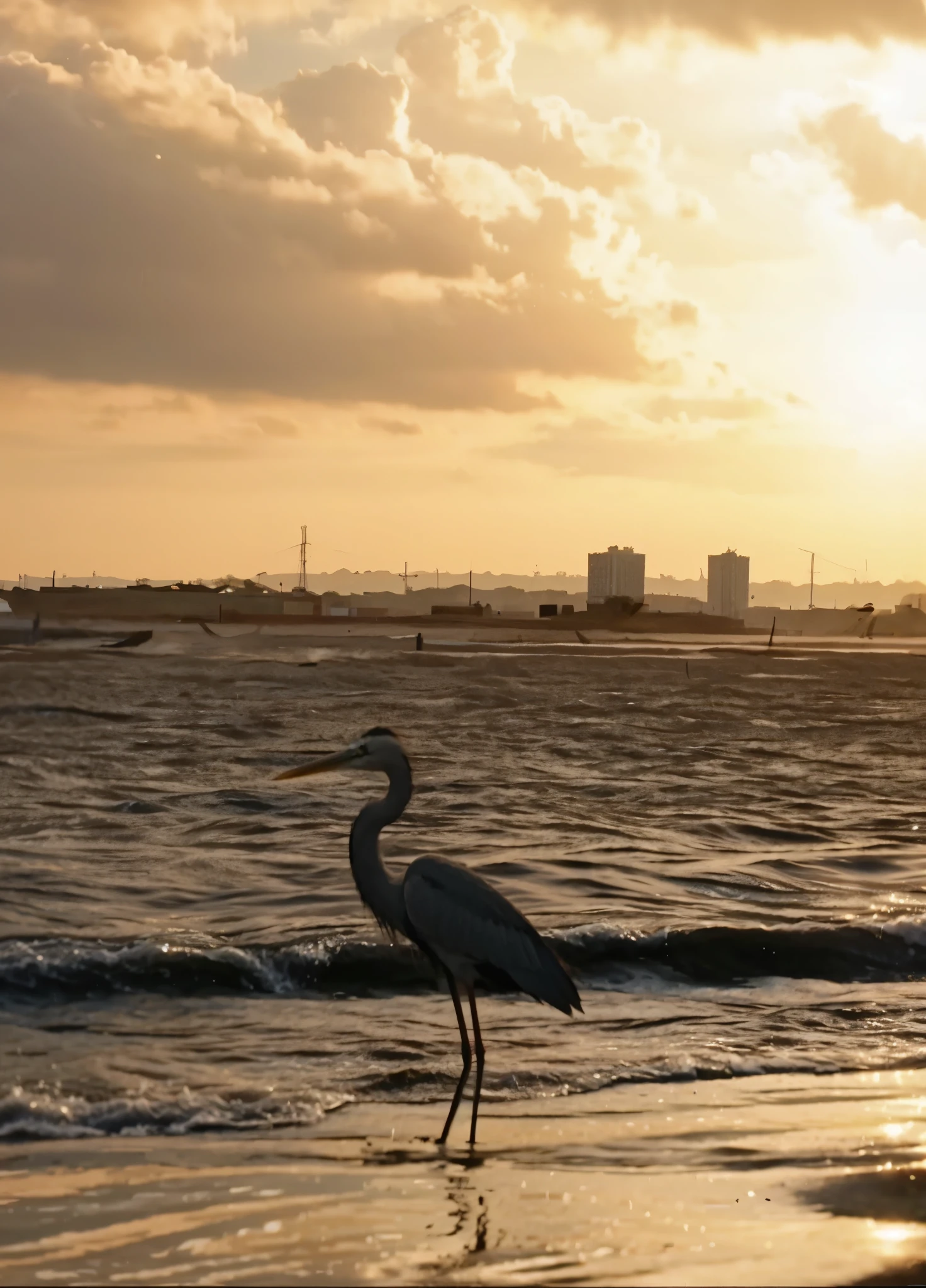 A heron by the sea, em um por do sol 