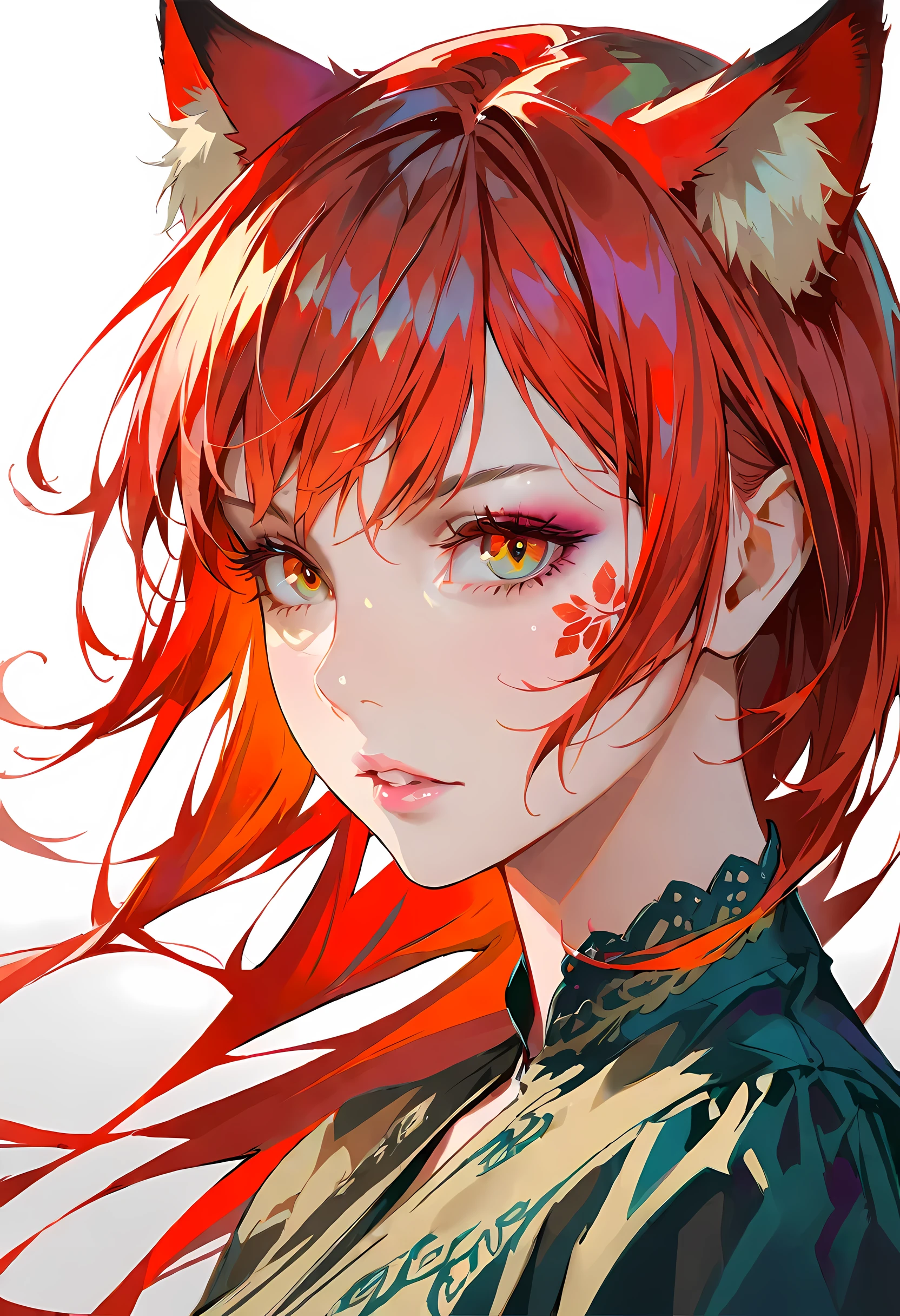 Super detailed,Lace cat ears,Sexy,coquettish,Red hair,Beautiful and delicate eyes,Beautiful and delicate lips,dramatic light and shadow,Subtle tones,portrait,hair blowing in the wind,graceful posture,bright colors,high resolution,lifelike,sharp focus,portraits