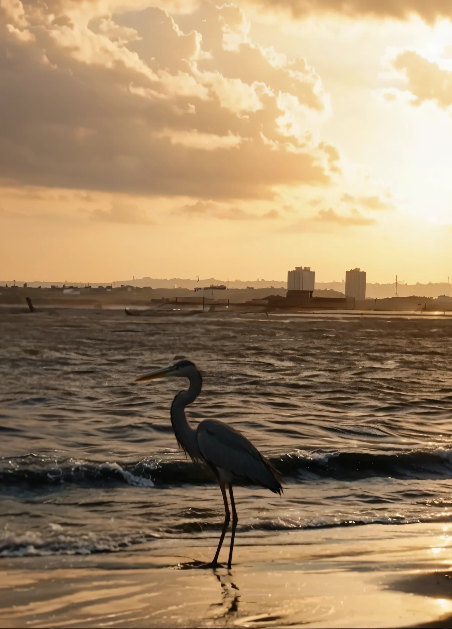 A heron by the sea, em um por do sol 