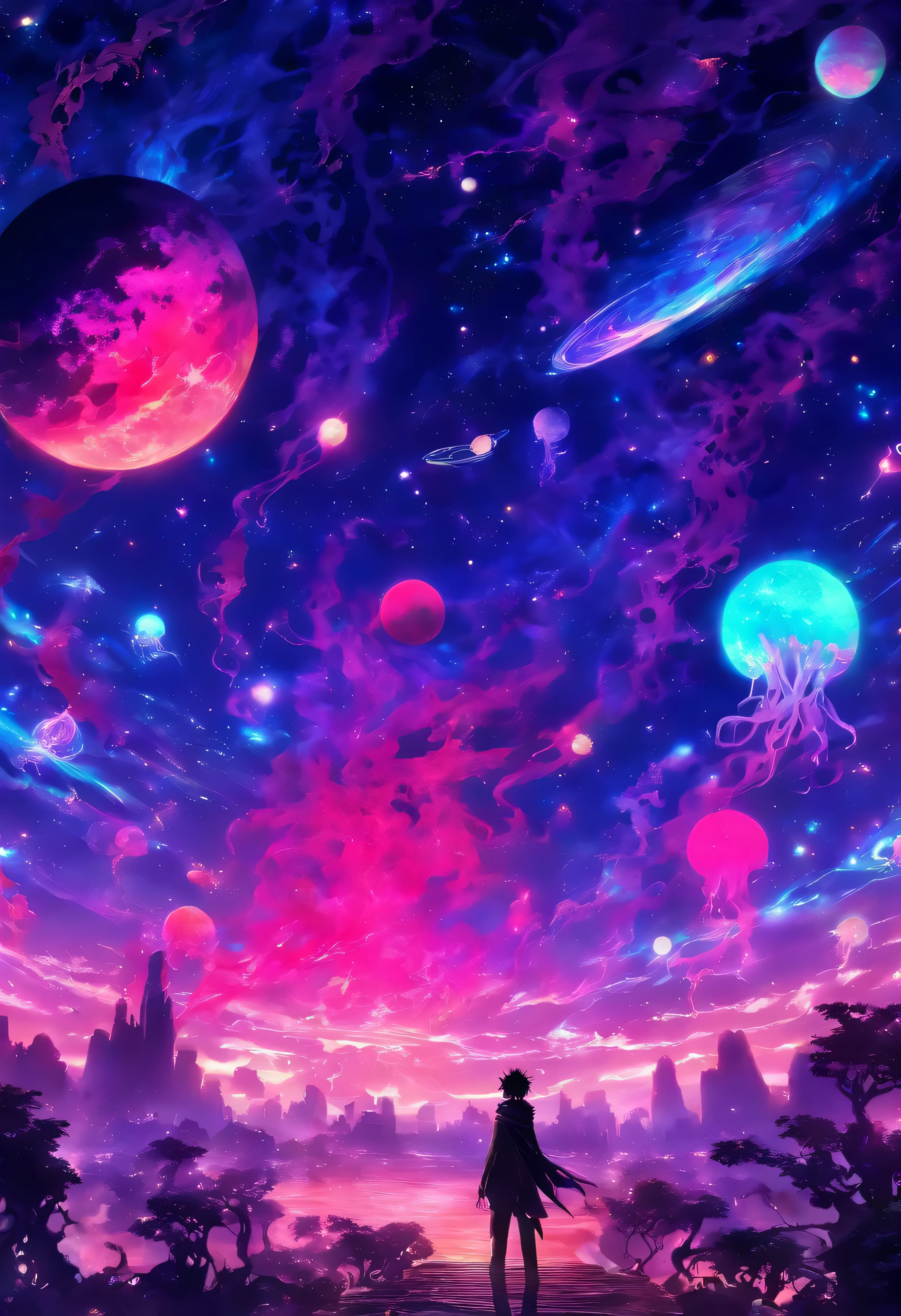 There is a planet in the middle, tentacles in the universe, Lovecraftian inspiration, Lovecraftian宇宙恐惧, Lovecraftian hellscape, fantasy and cosmic horror, Lovecraftian氛围, Lovecraftian, Planets in open space, no one in the photo
