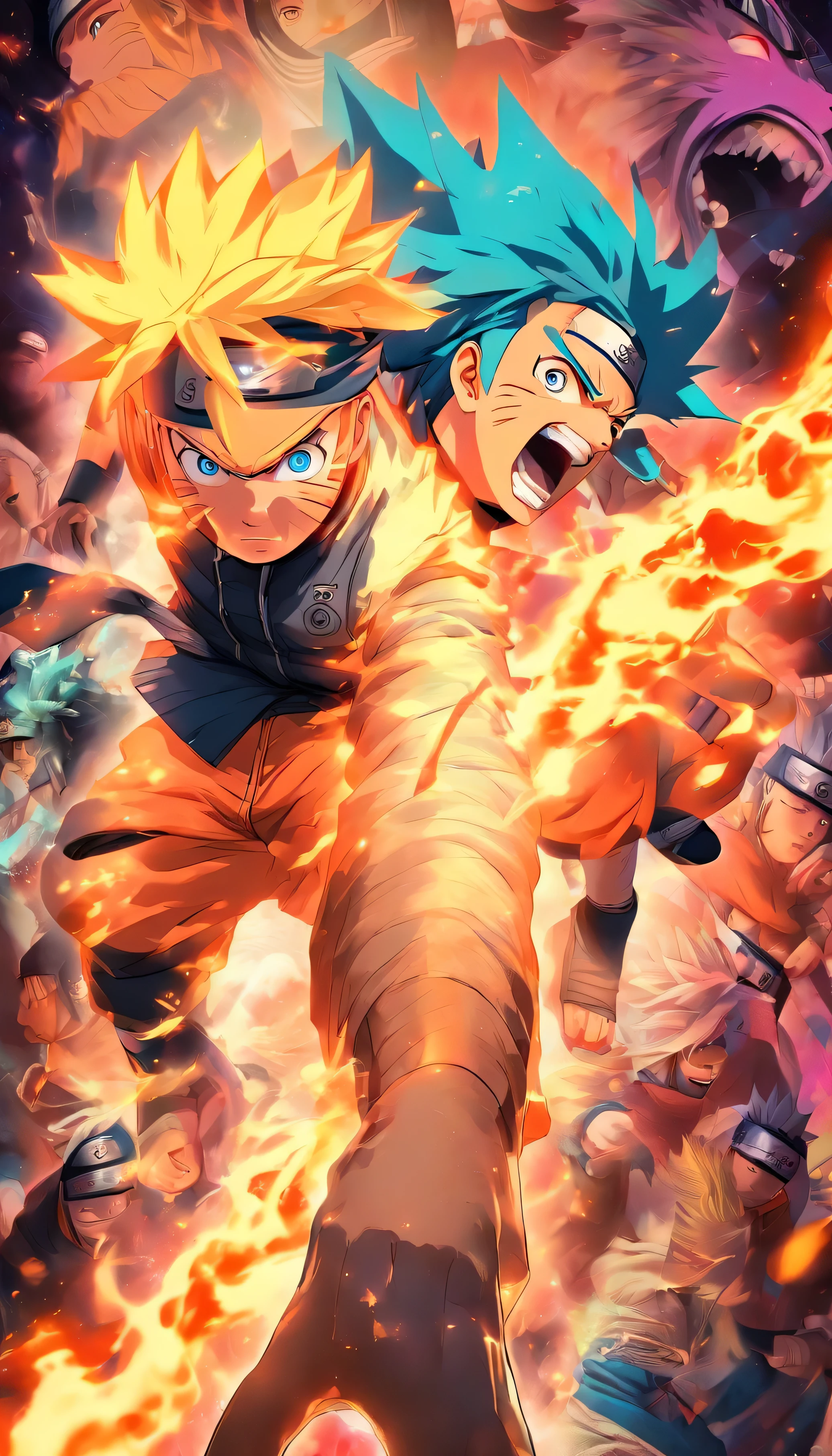 Naruto wallpapers of anime characters，The details are complex, Tristan Eaton&#39;s Liquid Metal Style, aykut aydogdu, dusty, pile, traditional oil paintings, mirrored realms, depicts real life, Glow shadows, neon light effect