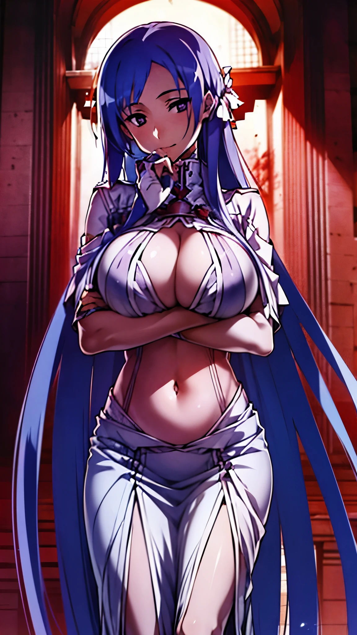 ((masterpiece)), ((best quality)), ((full colored)), beautiful girl, curvy, tall, belly button, big breasts, femdom,Blood on the body, Blood on the armor, Blood in the belly button, Blood in the stomach, Blood on the breasts, tall, belly buttonに血 ,Blood in the stomach,  gun, knife, sword, war, underwear, kill, Behead, shot from below, sensual, Blood on the breasts, smile, her body is spattered by much blood of soldiers, having a big bloody cythe, reflecting blood on the whole body, looking down on me 