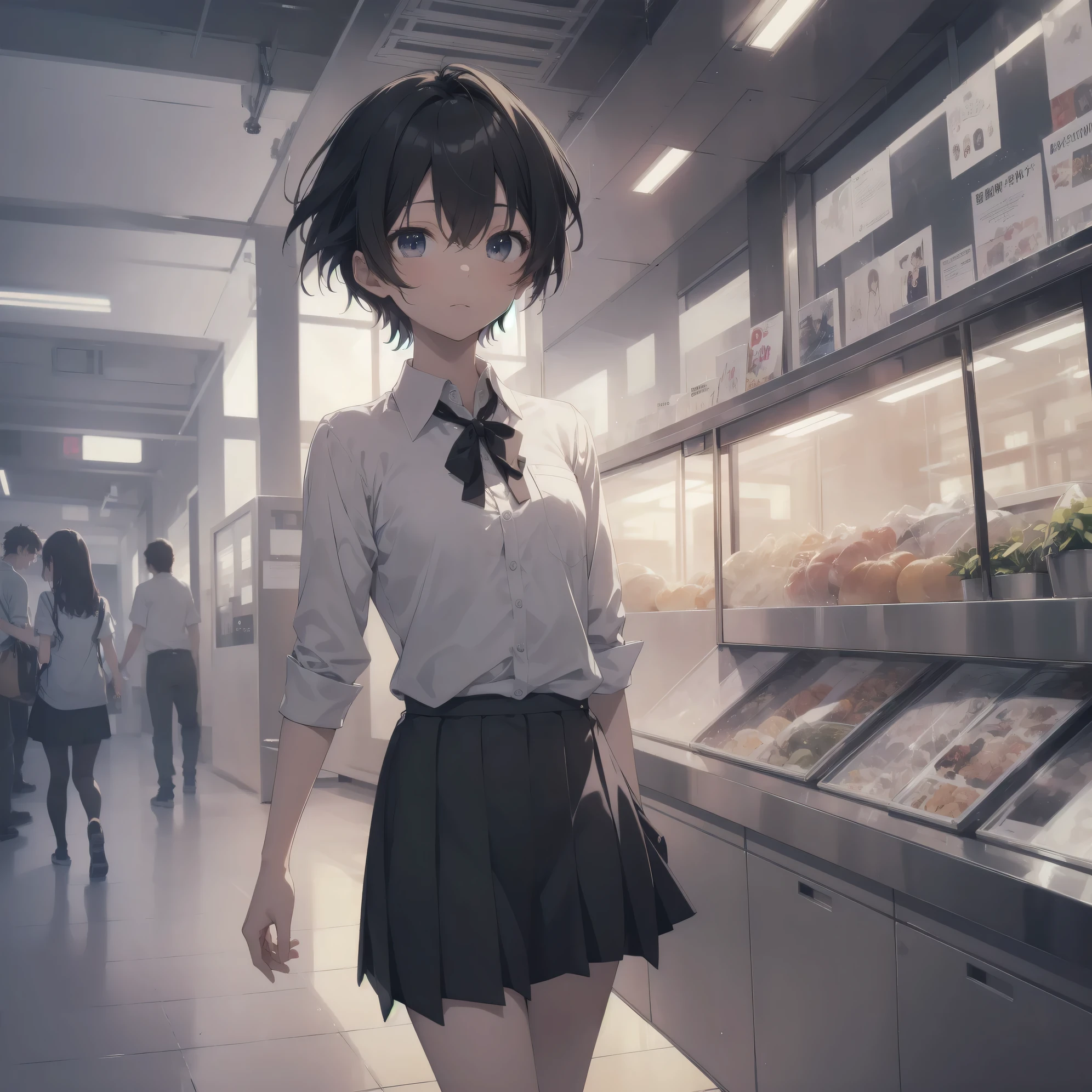 Super Absurd - Top Quality from the God of Art, Super detailed, High resolution, anime moe art style, cute girl portrait, best anime 8K konachan wallpaper, Pixiv contest winners, perfect anatomy,break, (眠そうにalone学校へ行く女の子を描いてください. )break,1 girl, (alone,little woman, 13 years old:1.3),All limbs, full finger,, The charm of an immature body, (very_short hair), shortcut, Bang, flat chest, , small ass, between legs, small black eyes, detailed and beautiful eyes, Well-proportioned iris and pupils, expressive eyes, High resolutionの詳細な髪, yawn, neck ribbon, shirt, collared shirt, skirt, pleated skirt, , (detailed lighting), (detailed background), On the way to school. break,super dense skin, Best cinematic lighting powered by famous artist, 8K,Beauty Illustration,photoshop_(Moderate),Absurd Hi-Res,UHD,rough skin,break,((artist:imigimuru)), artist:mifuru,artist:shinkai makoto,artist:sekiya asami,