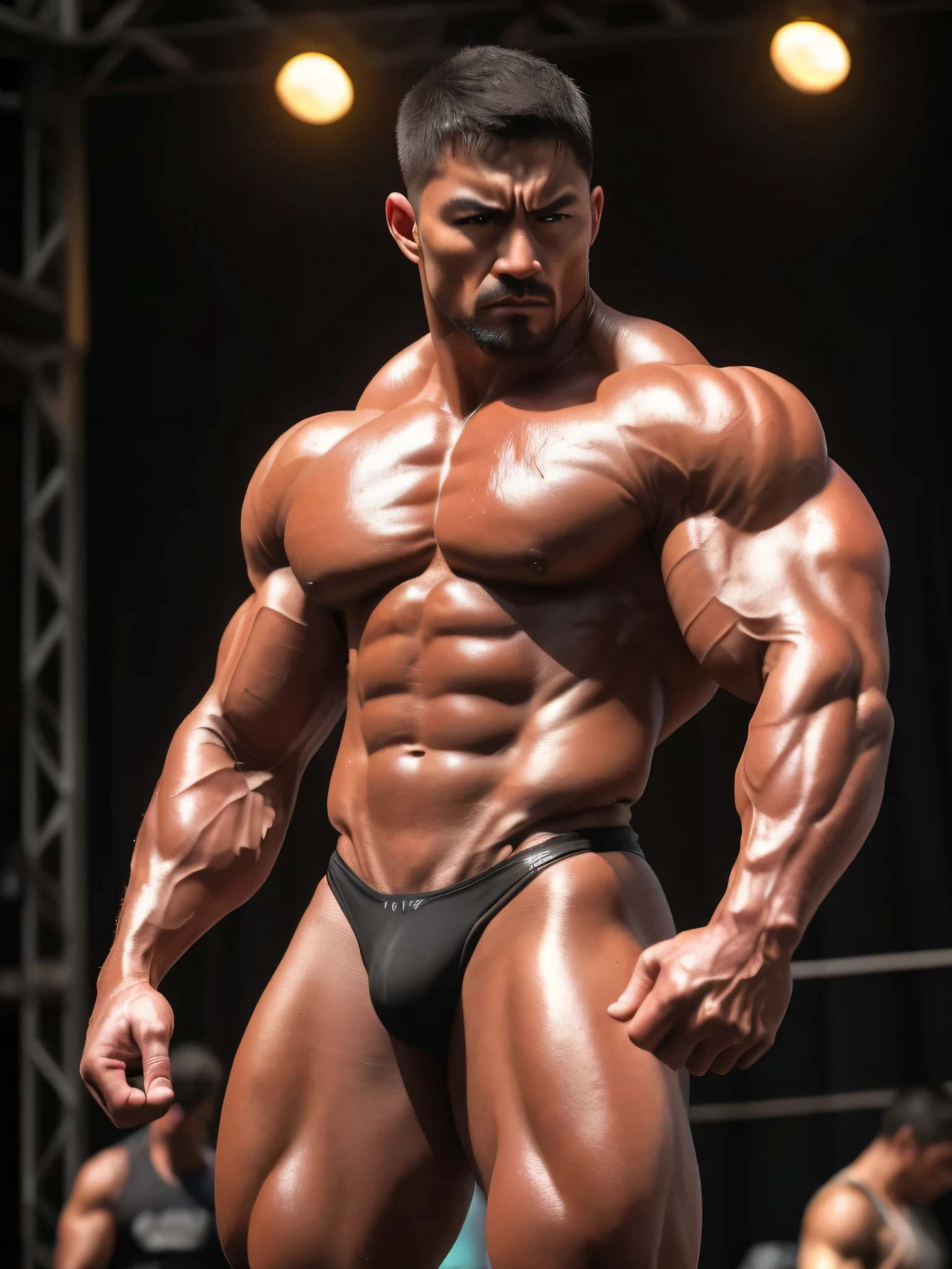 arafed bodybuildeer posing for a picture in a competition, bodybuilder body, bodybuilder physique, bodybuilder posing, exaggerated muscle physique, bulging muscles, bodybuilder, exaggerated physique, a muscular, exaggeratedly large physique, very muscular male body, muscular male, big wide broad strong physique |, extremely muscular, very muscular