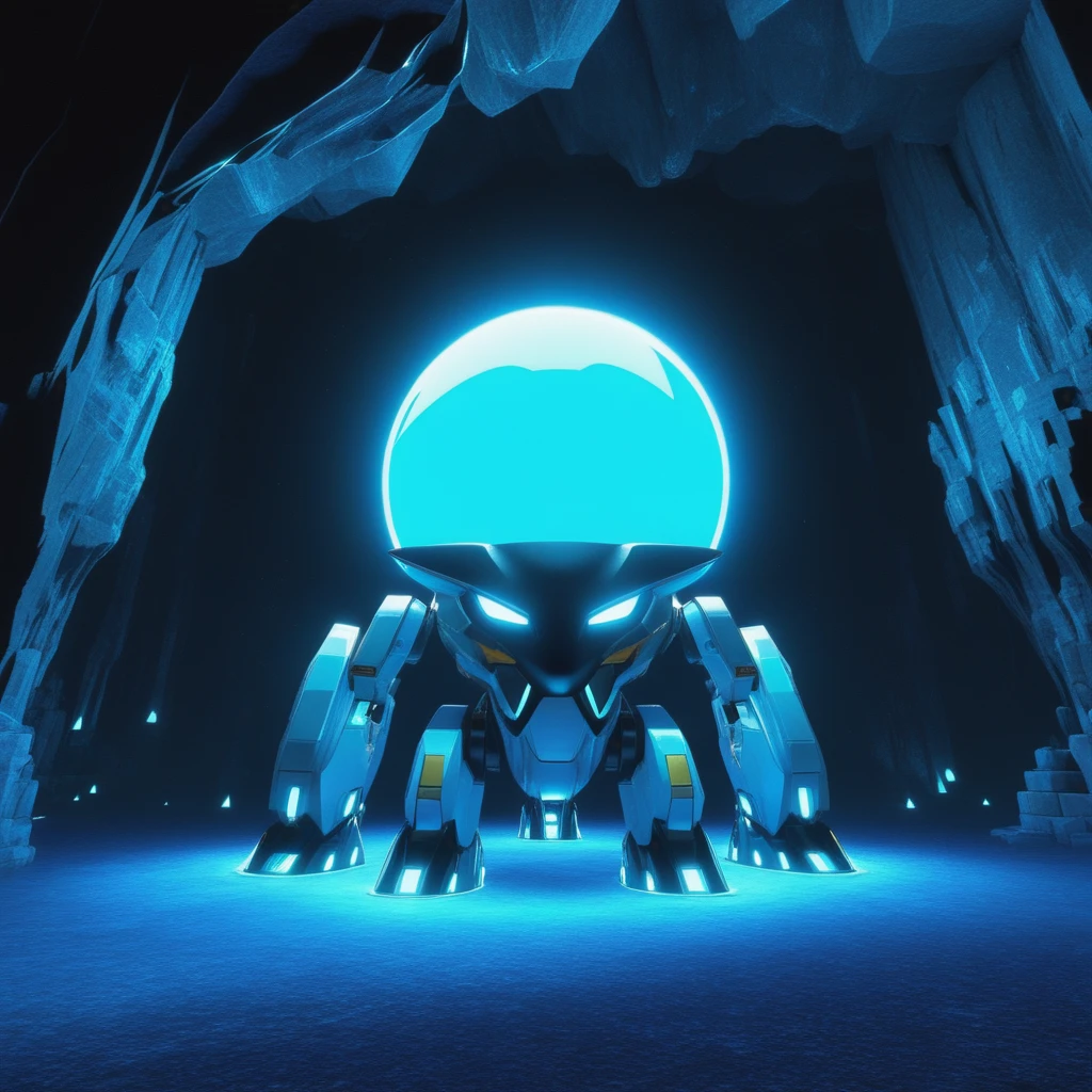 Pokemon undergoing a glowing transformation, dark cave setting, waves of light emitting a blinding brightness, stalactites glistening with glare, hyperdetailed textures, hyperrealistic style, composition following the golden ratio, dramatic luminescence, ultra fine details, Unreal Engine rendering, neon ambiance, abstract black oil textures, gear mecha aesthetics, detailed acrylic touches, grunge elements adding intricate complexity. High Resolution, High Quality, Masterpiece. best quality, masterpiece, super detail