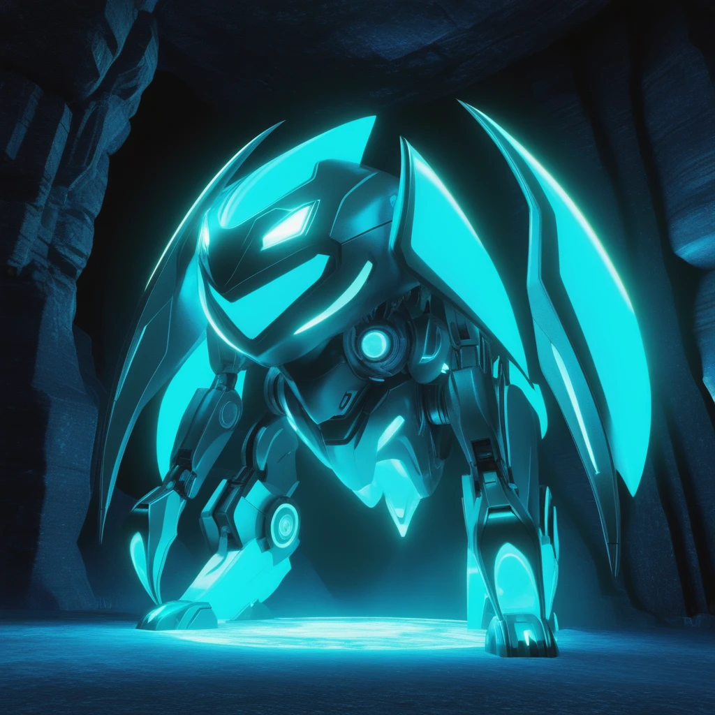 Pokemon undergoing a glowing transformation, dark cave setting, waves of light emitting a blinding brightness, stalactites glistening with glare, hyperdetailed textures, hyperrealistic style, composition following the golden ratio, dramatic luminescence, ultra fine details, Unreal Engine rendering, neon ambiance, abstract black oil textures, gear mecha aesthetics, detailed acrylic touches, grunge elements adding intricate complexity. High Resolution, High Quality, Masterpiece. best quality, masterpiece, super detail