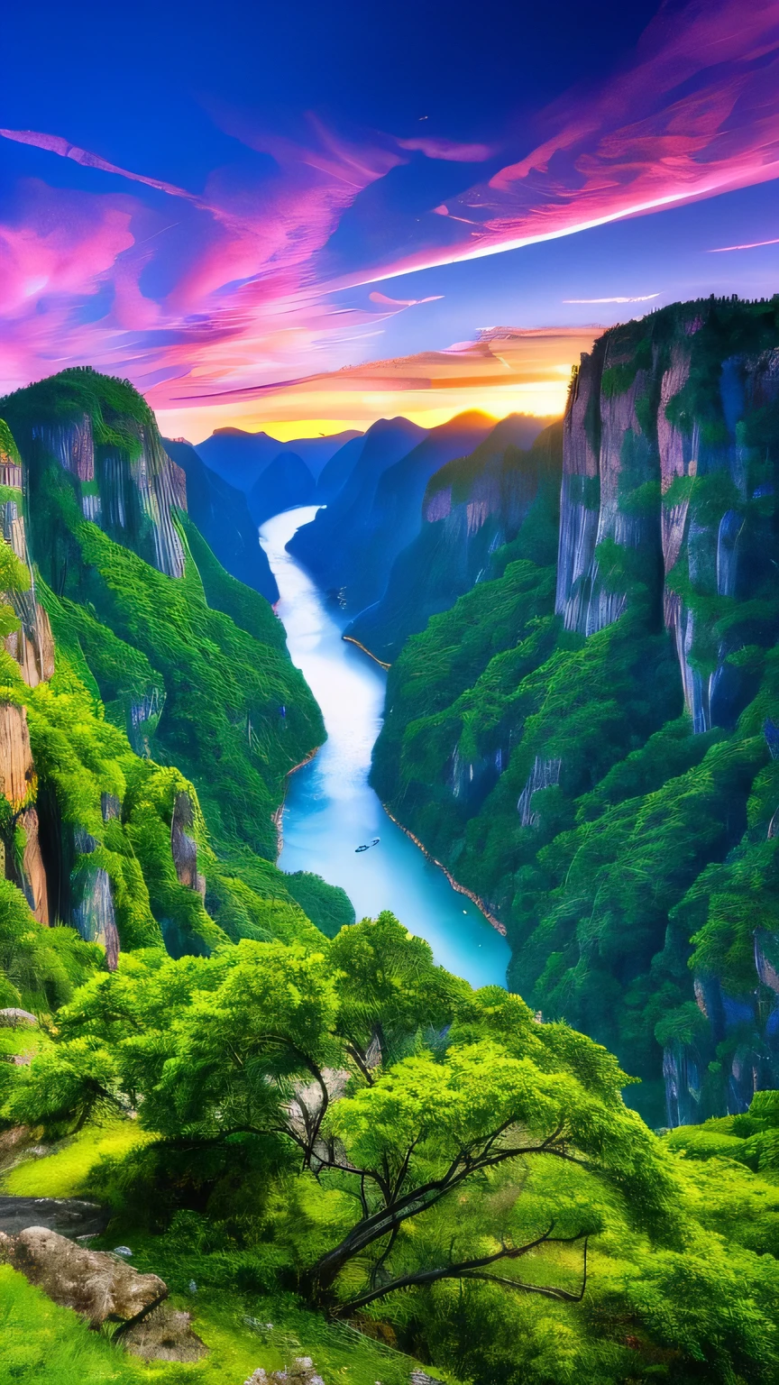 Create masterpiece CG unified 8k wallpaper, Ultra-detailed scenes showing beautiful skies and clouds set atop rich natural scenery. Observe the intricate cliffs, Lakes and rivers dotted with sparkling waterfalls, Their dancing water adds life to the scene. Gaze at the verdant mountains, Their peaks touch the sky, Leave no trace of anyone down there.
This stunning landscape won a photography competition, Magnificent background blur with accent elements. panoramic depth, HDR high dynamic range is further enhanced, Really restore the natural scene