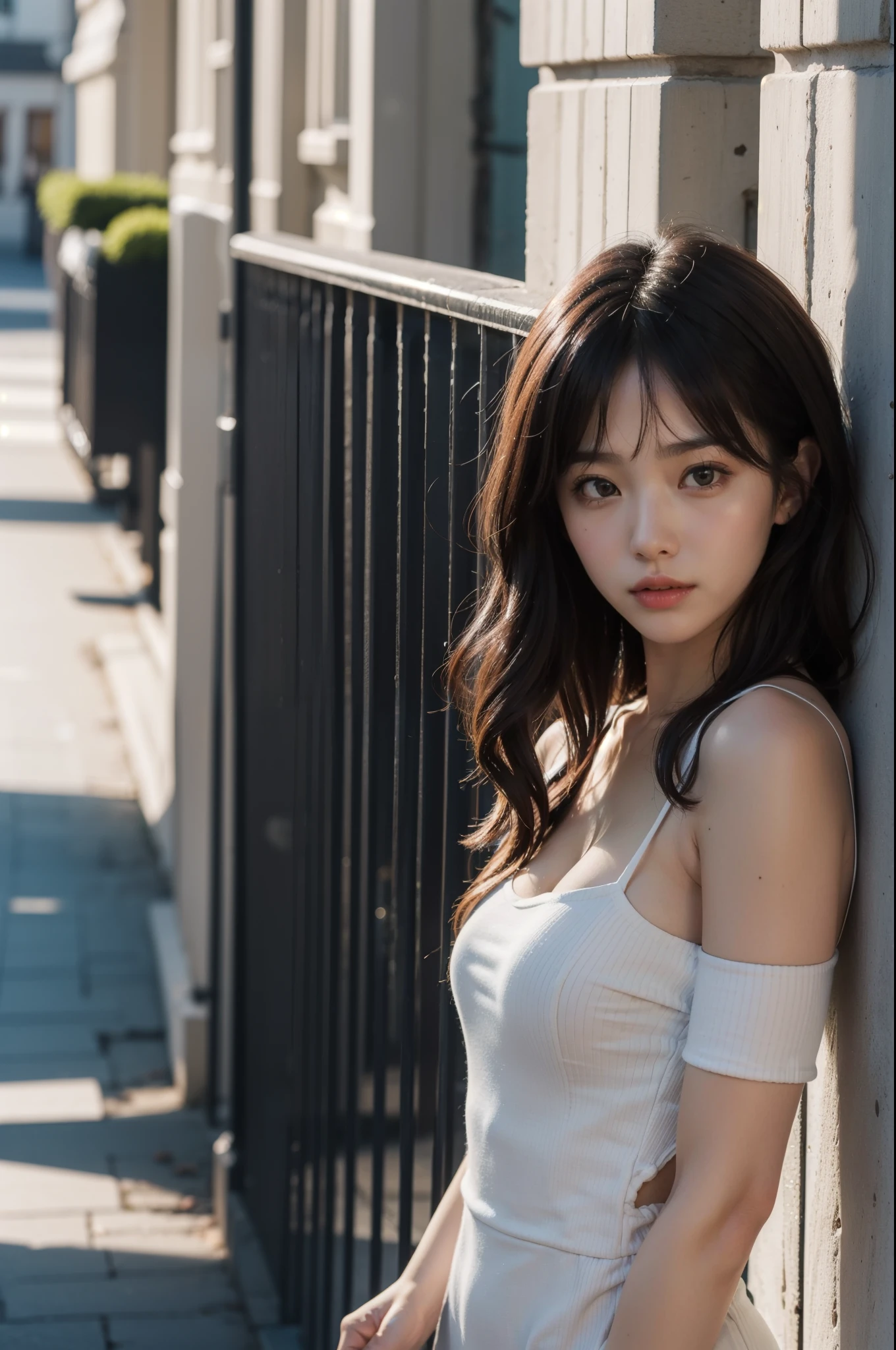 Close up of woman leaning against wall, Still in live action movies, korean beauty, different actions,