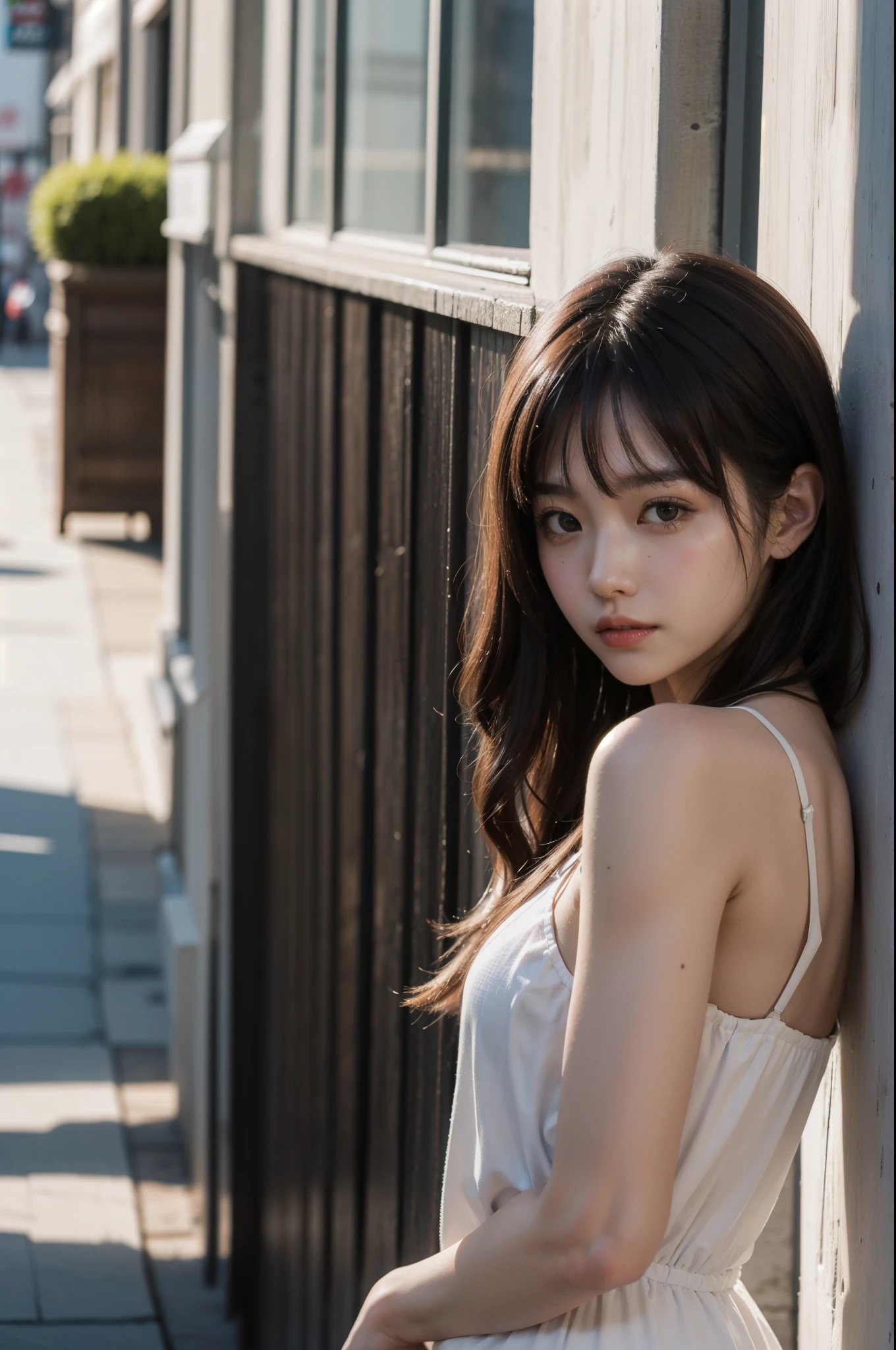 Close up of woman leaning against wall, Still in live action movies, korean beauty, different actions,