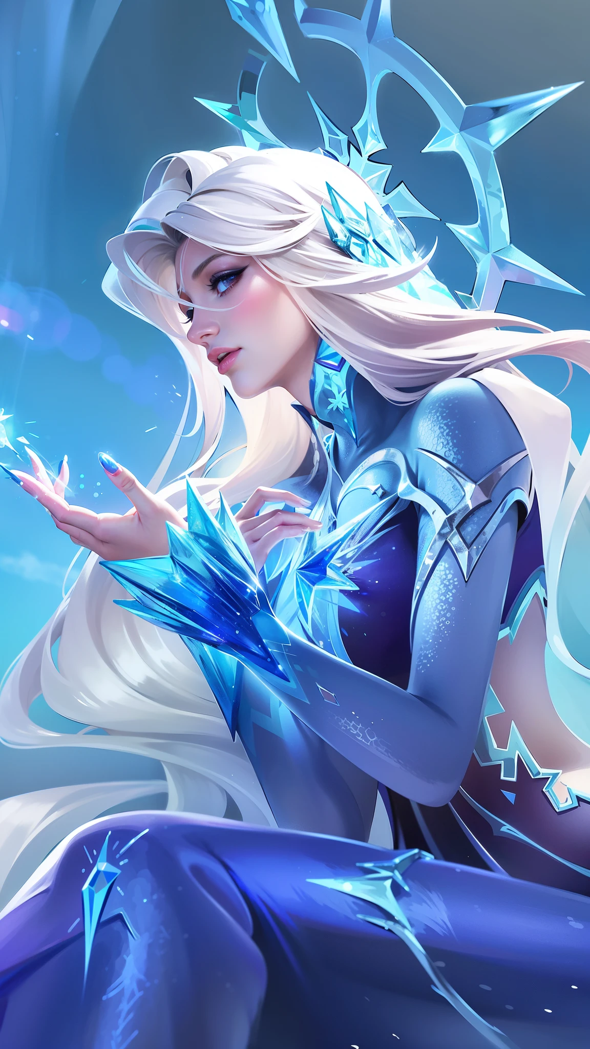 anime - style illustration of a woman dressed as a frozen queen, ice sorceress, queen of ice and storm, crystalline skin, extremely detailed artgerm, ice mage, crystal maiden, artgerm detailed, artgerm. high detail, ig model | artgerm, ice queen, style artgerm, artgerm jsc