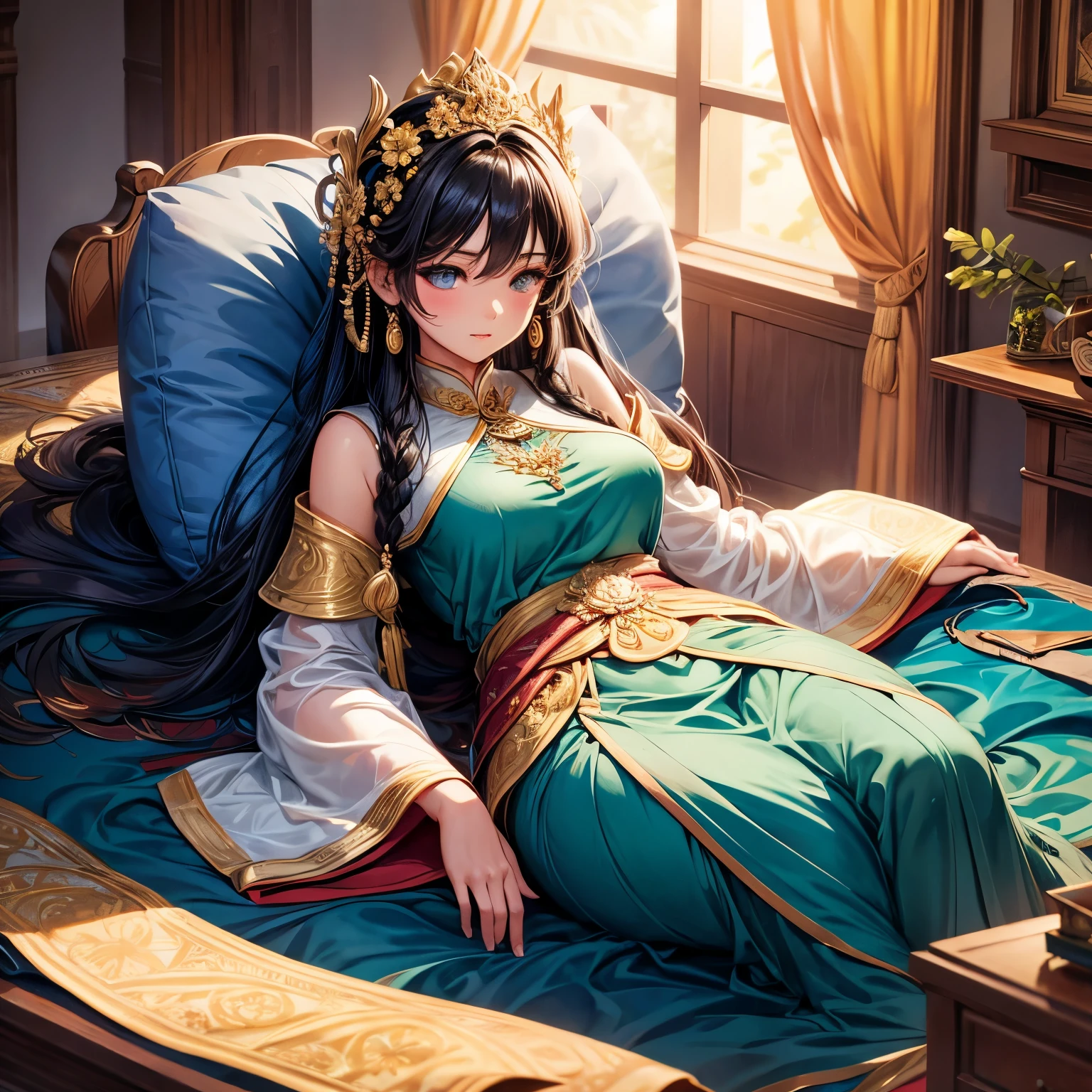 Burmese girl big ass Burmese dress flower painting very detailed, Soft light glow effect, cinematic look, beautiful hair