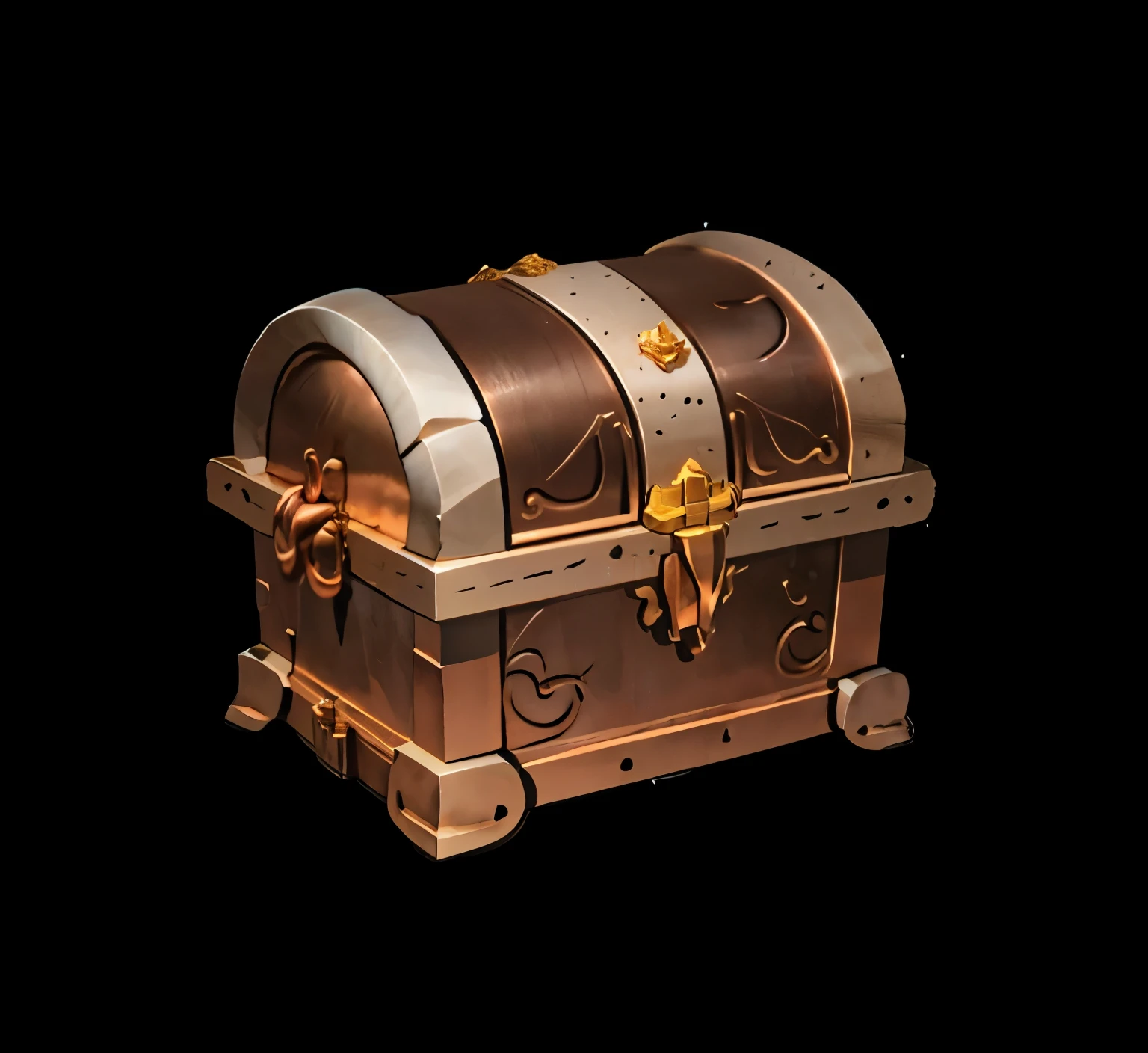 middle Ages，hyper-realistic，Copper ordinary treasure chest，Simple pattern，3D rendering，HD，Delicate portrayal