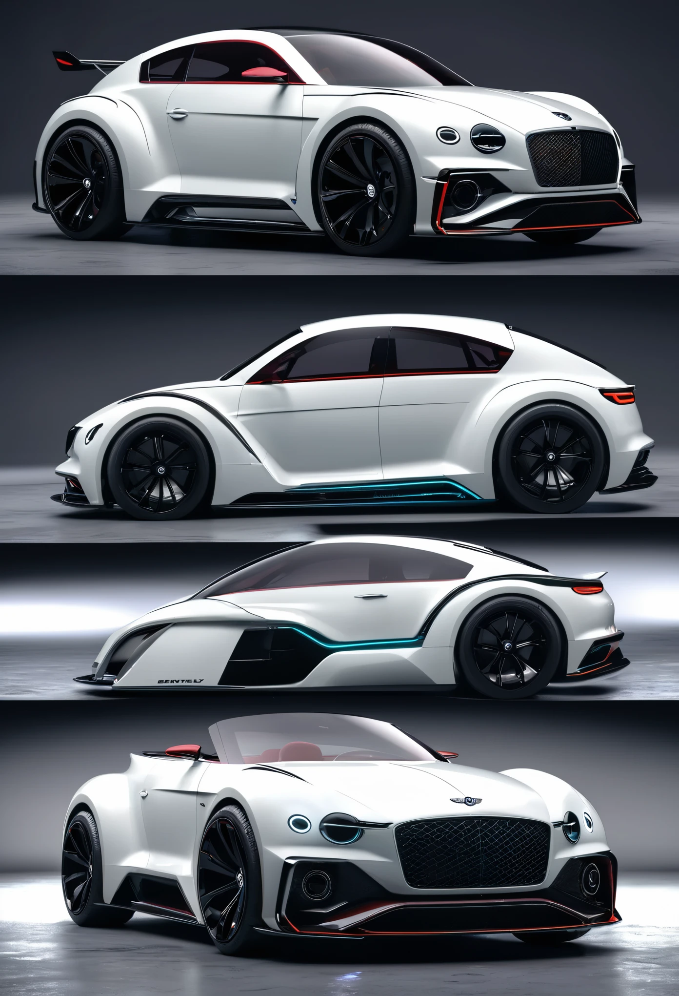 A mashup between the original 1950’s VW beetle and a Bentley reimagined as a concept, sleek, strong, modern, futuristic^100, conceptual, seamless integration, space-age, led lighting, amazing, technology, next-generation, aerodynamic, aero kit, huge concave wheels with low profile tyres, faring kit, aggressive, stance, stylish, performance, ergonomic, aesthetically appealing, functional, sophisticated, masculine, bold, alpha, strong, angles, (((stealth))), primal, dominance, vicious, imposing, elegant, elite, expensive, lunging, unbridled power, wide body, flared guards, widened rear track, futuristic design, futuristic led lighting, DTM, hips, ominous, commanding, integrated rear spoiler, aggressive front bumper, dynamic, squat, dramatic, supercar, low, seamless, professional, (((photorealistic))), best quality, proportionate, real, realistic, convincing, deep-fake, artistic, ((sleek)), muscular, 2030, ((sinister)), dark, foreboding, suicide-doors, 8k, fine details, sharp, very detailed, high resolution, masterpiece