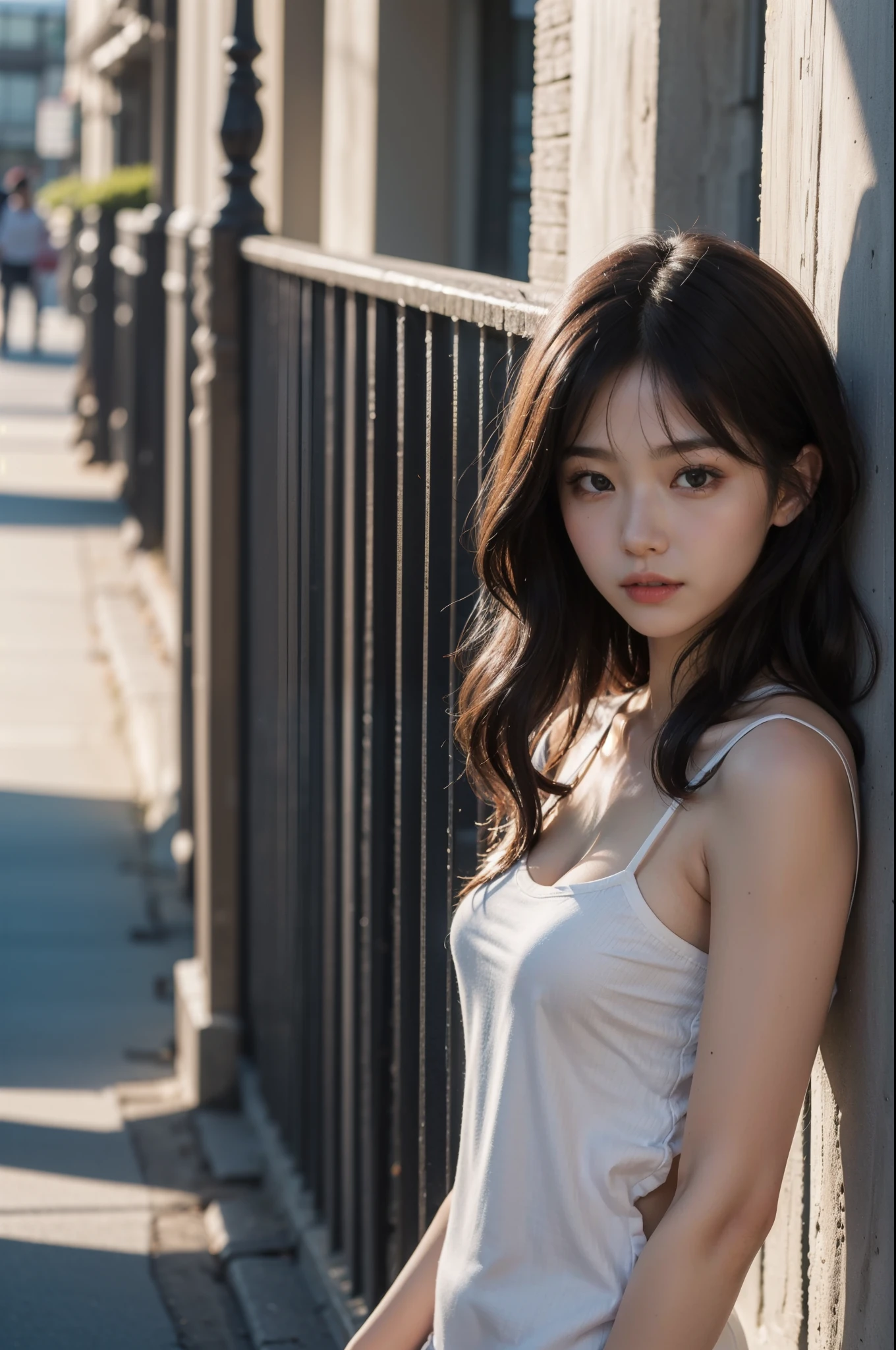 Close up of woman leaning against wall, Still in live action movies, korean beauty, different actions,