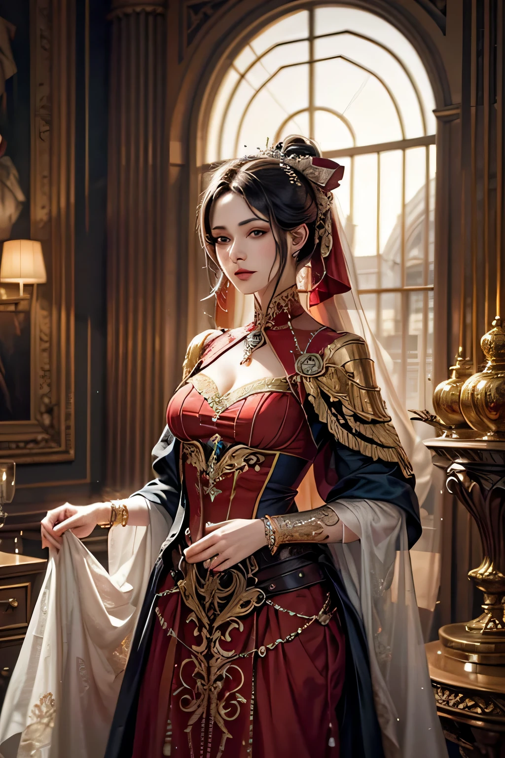 A woman in spanish matador suite, luxury. epic, hyperdetailed, intricate details, high_res