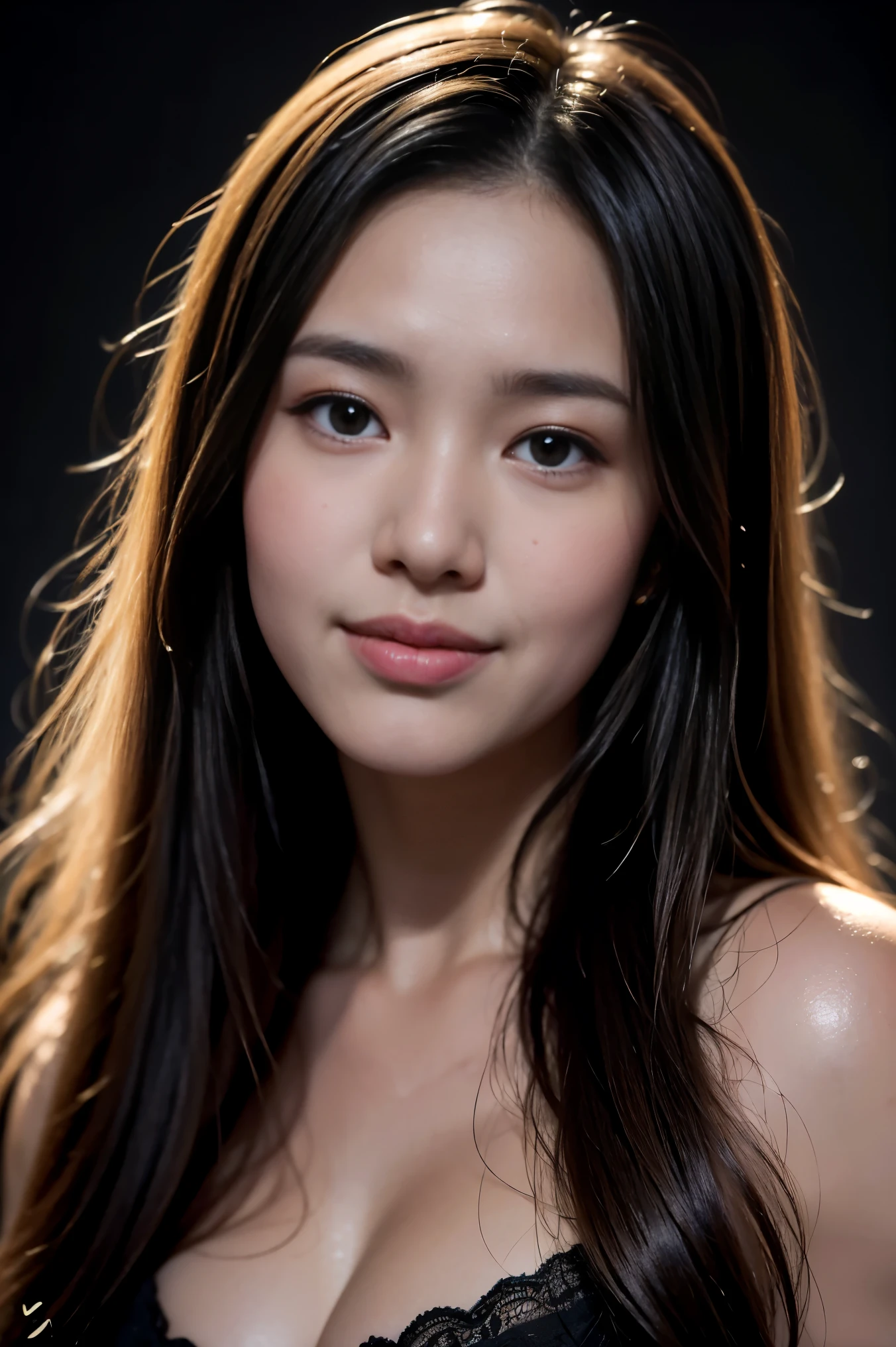 highest quality, epic realistic, ((in the pitch black darkness :1.4)), ((portrait:1.5)), (background: dark), high contrast, glorious picture, lowest lux, lighting face, she's comfortable, wearing nothing, looks incredible, (8k, Raw photo, Highest quality), (epic realistic:1.5), a woman, face, (detailed eyes:0.8), (looking at the camera:1.4), (Highest quality), (high contrast, deep shadows), Intricate details, cinematic, ((skin:1.4)), (long dark hair:1.3), long hair, messy, (Hdr:1.5), Detailed, colors, Superior quality, Masterpiece, Raw Photo (30-year-old, looking at viewer), beautiful, (wearing plain yellow shirt), perfect, natural, perfect composition, portrait, perfect face, smiling expression, Captivating eyes, Bright details, Tight lips, (High Skin Detail), (blue tint: 0.6), (sale: 0.8), (bloody: 0.7), Key lighting, (backlight: 0.5), Medium depth of field, Canon 5d, 50mm lens, f/4 apertures, (Ultra-detailed, Complex detail), sharp focus, soft colors, 8k, Absurd, 80mm, bokeh background, photography, smiling, Pinay, Filipina, large, neon lights background.