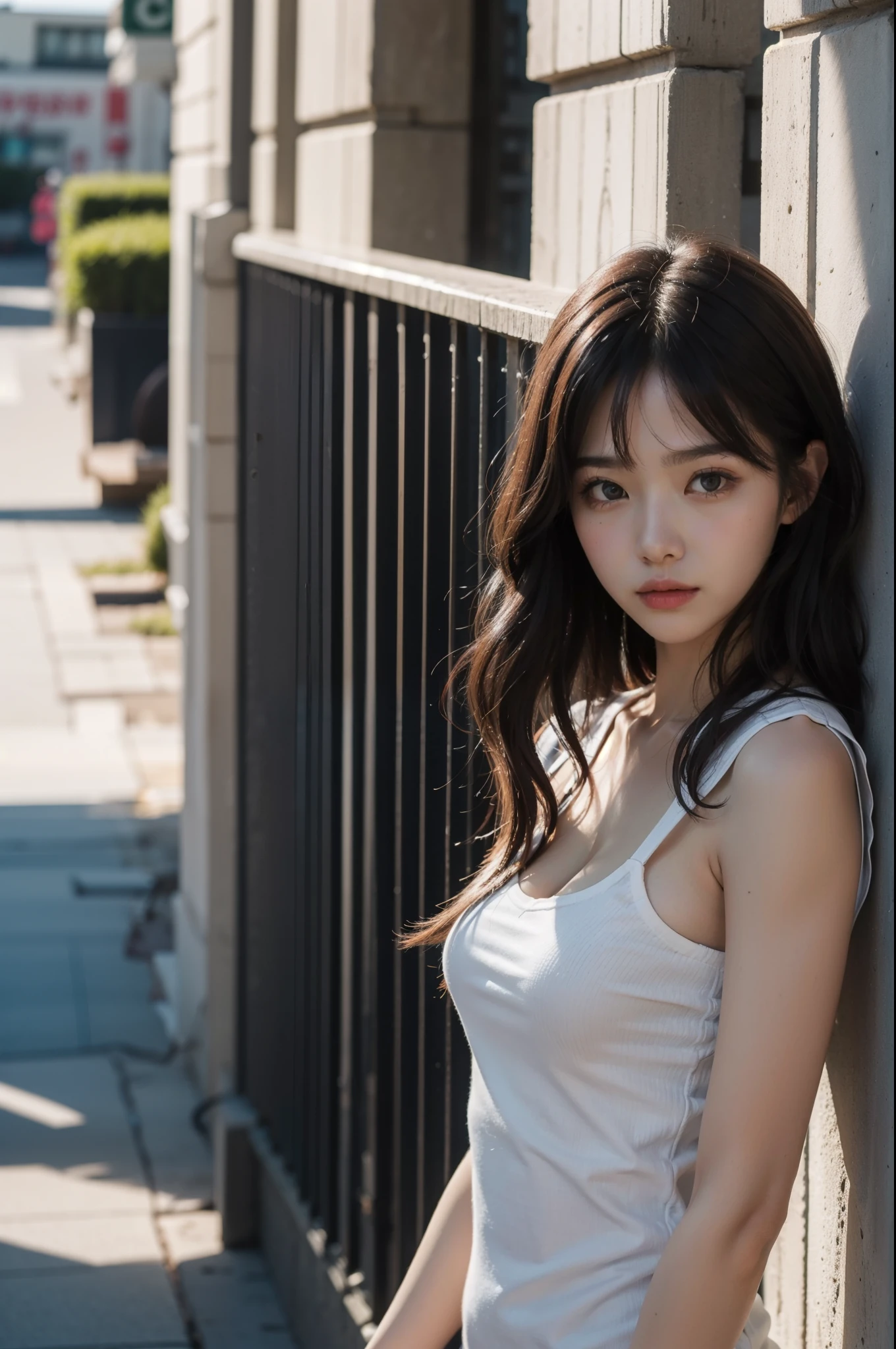 Close up of woman leaning against wall, Still in live action movies, korean beauty, different actions,