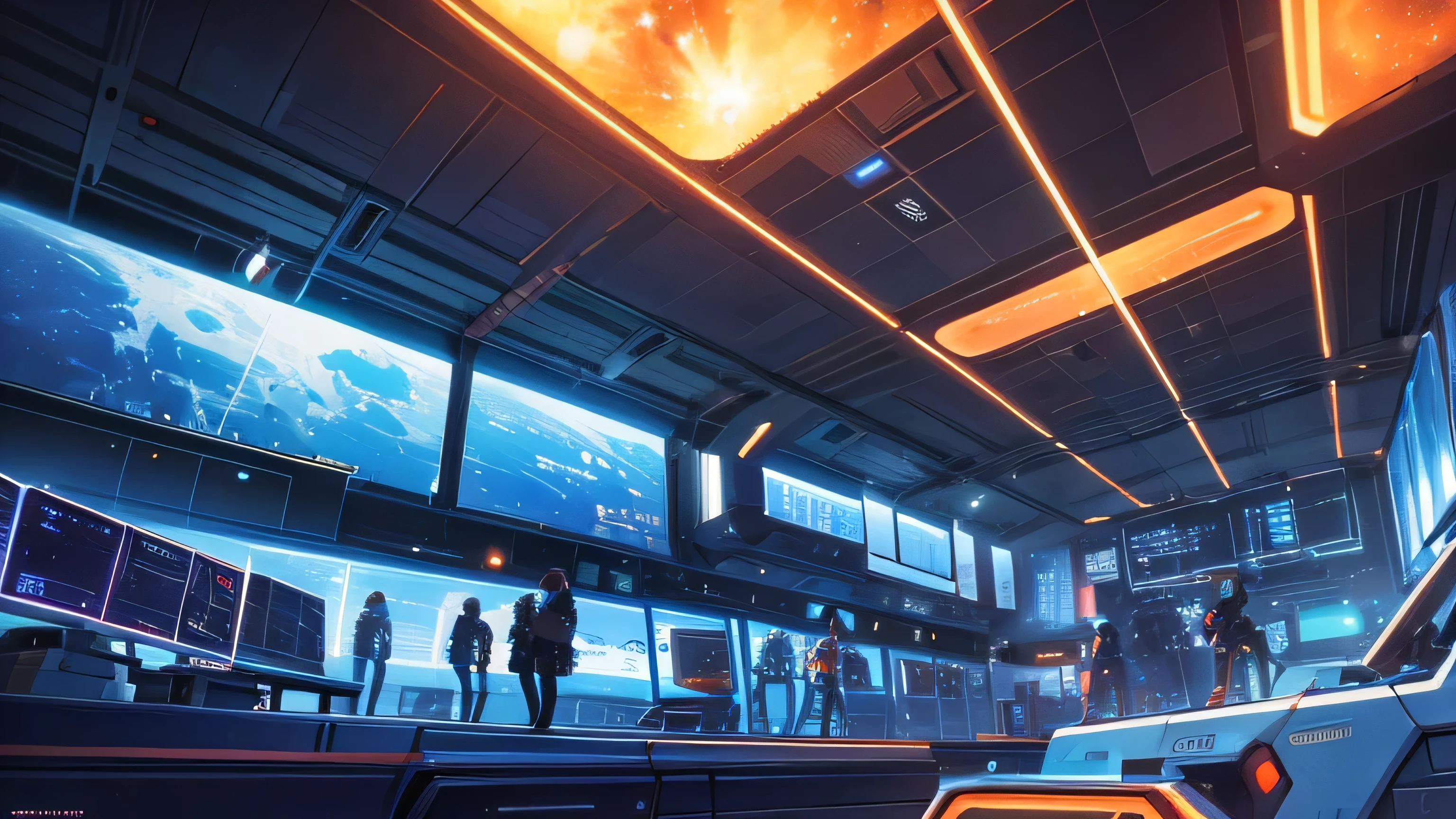 A retro-futuristic space station orbiting a distant planet, with sleek spacecraft docking and astronauts conducting research against the backdrop of a cosmic nebula
