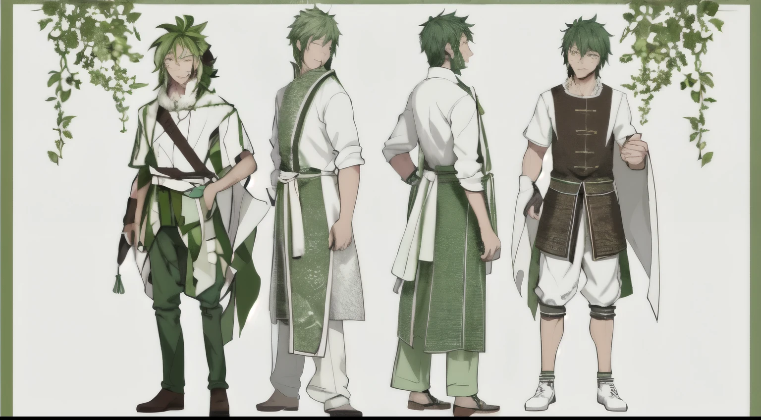 Character setting diagram,green tint,Plants and people,Thick coating,Linen, cotton, silk,Full front design,forest color,Wukong fried rice