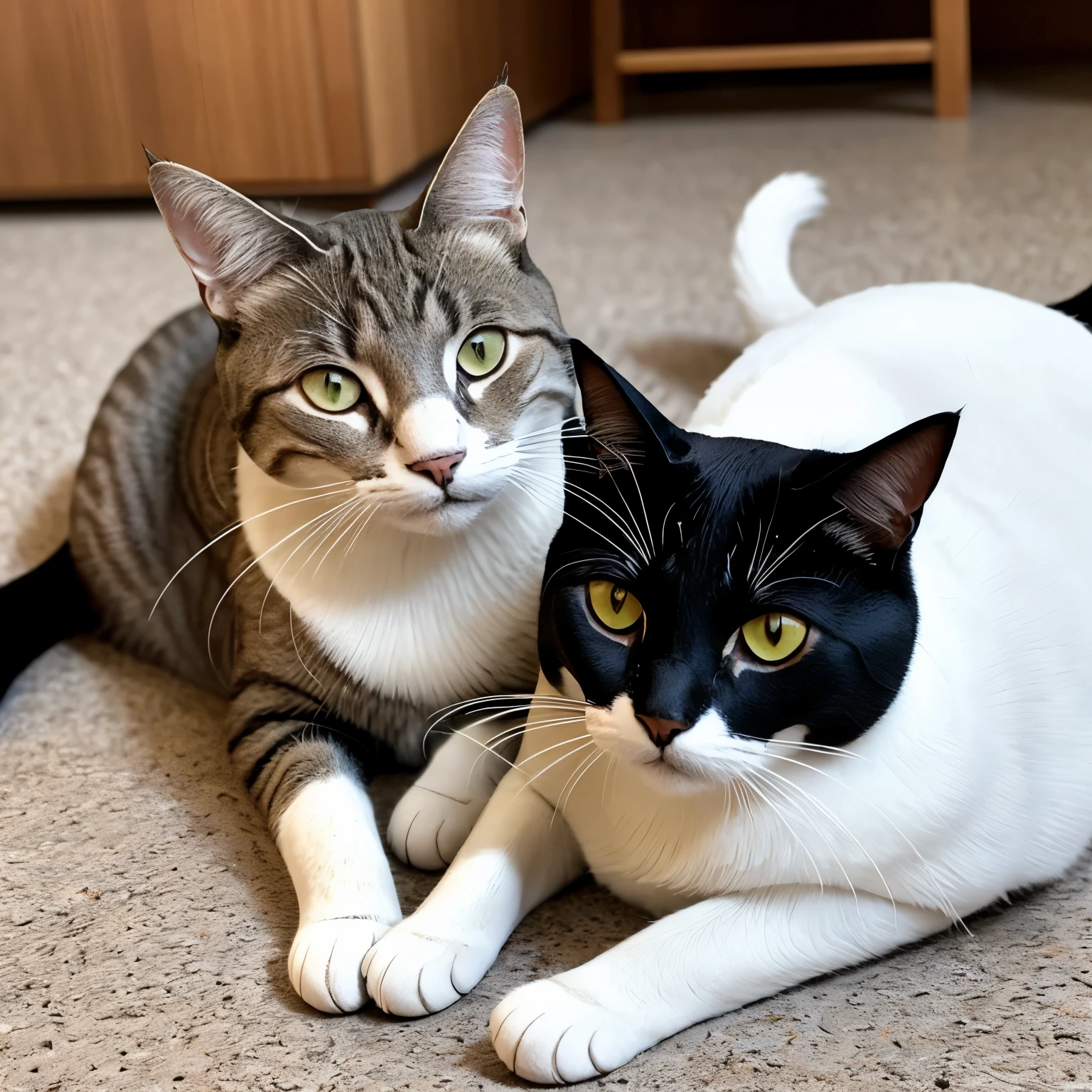 Un gato negro con una mancha blanca en su ojo izquierdo y en una de sus patas