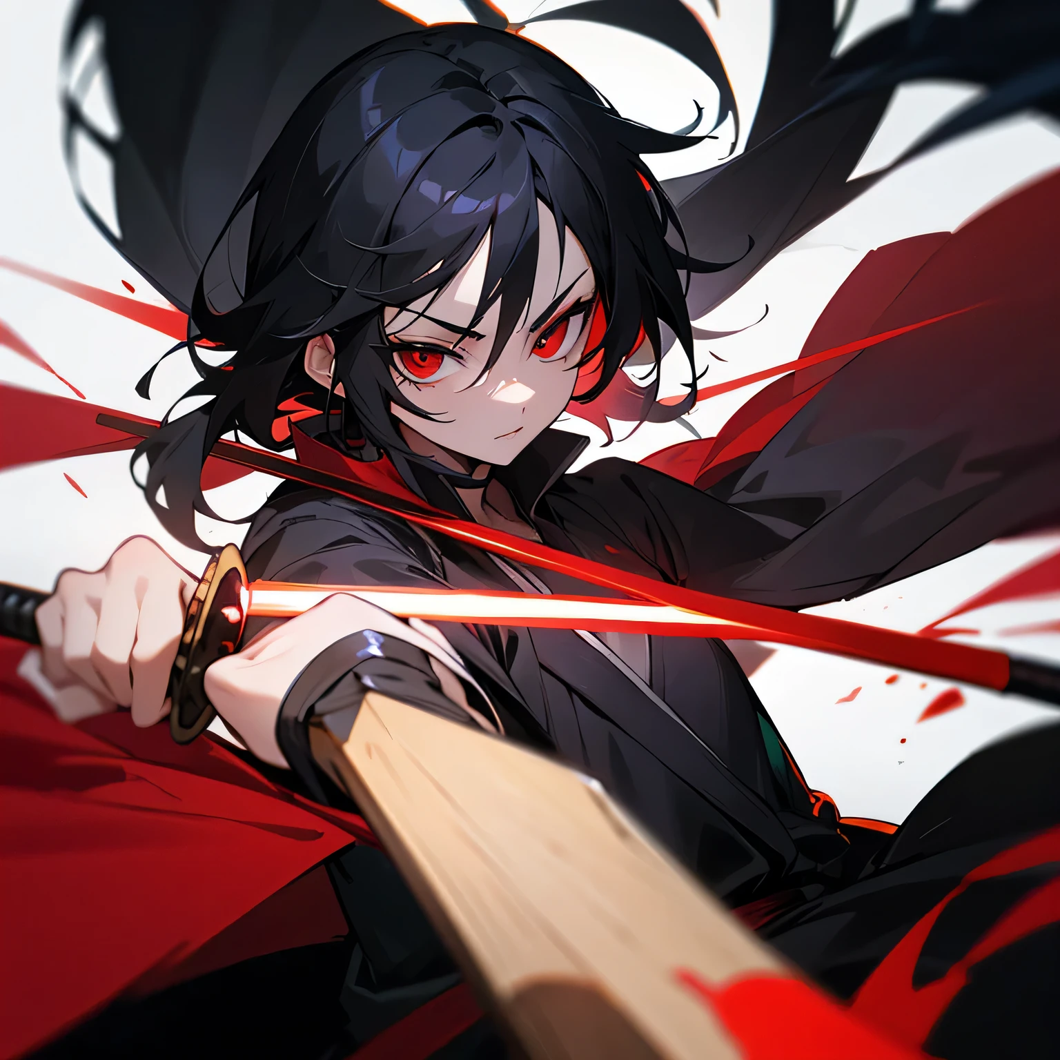 black haired, red-eyed magic swordsman