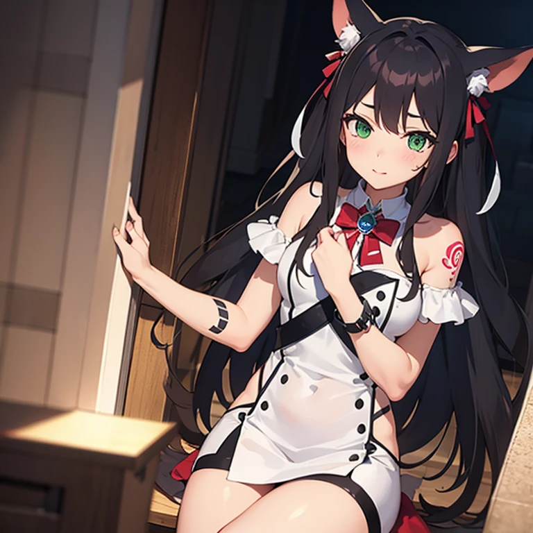 ((top-quality))、((a masterpiece of))、((ultra-definition))、(illustratio)、(Fine light)、(Extremely delicate and beautiful)、(((独奏)))、1 girl in、(((beautiful a girl)))、mideum breasts,blue eyess,(Black cat ears), (Ahoge), shorth hair, (Maeby Hair),bathrobe
