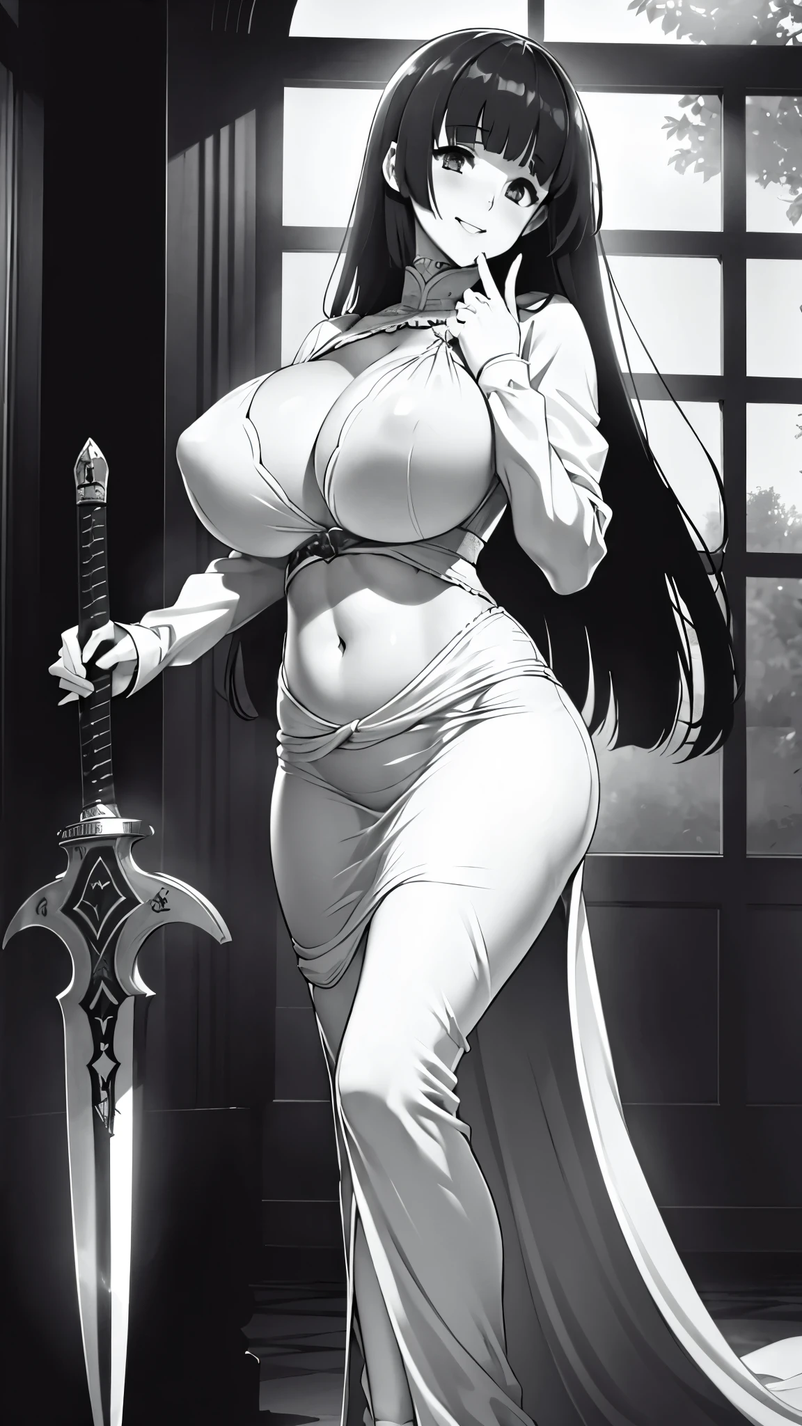 ((masterpiece)), ((best quality)), ((full colored)), beautiful girl, curvy, tall, belly button, big breasts, femdom, slaughter, bloody white dress, Blood on the body, Bloody, Blood on the belly button, Blood on the belly, Blood on the breasts, tall, gun, knife, sword, war, underwear, kill, Behead, shot from below, sensual, Blood on the breasts, smile, spattered by much blood, having a big bloody sword, reflecting blood on the whole body, looking down on me, massaging breasts, getting excited sexially, kill everyone, cruel, background with battlefield, background with fallen soldiers