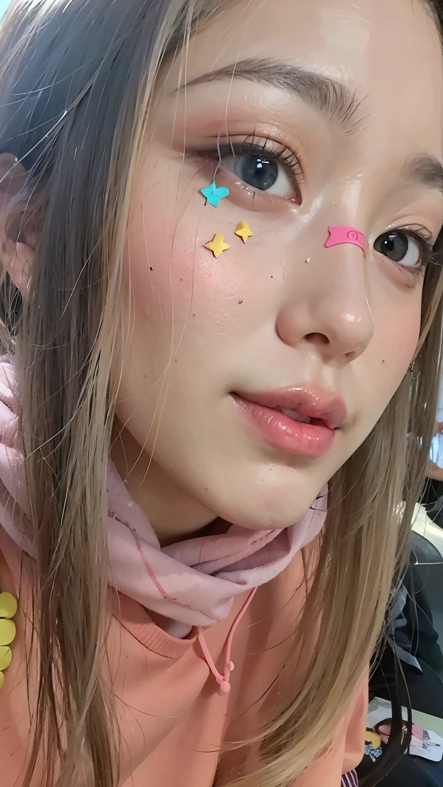 there's a girl with a pink shirt and a pink scarf, jossi do blackpink, jennie blackpink, nodded, Chiho, Xintong Chen, e 2k cutecore clowncore, parque roseanne de blackpink, young pale and beautiful asian face, Louise Zhang, com cara fofa - linda, gema chen, jovem rosto bonito, Xision Wu