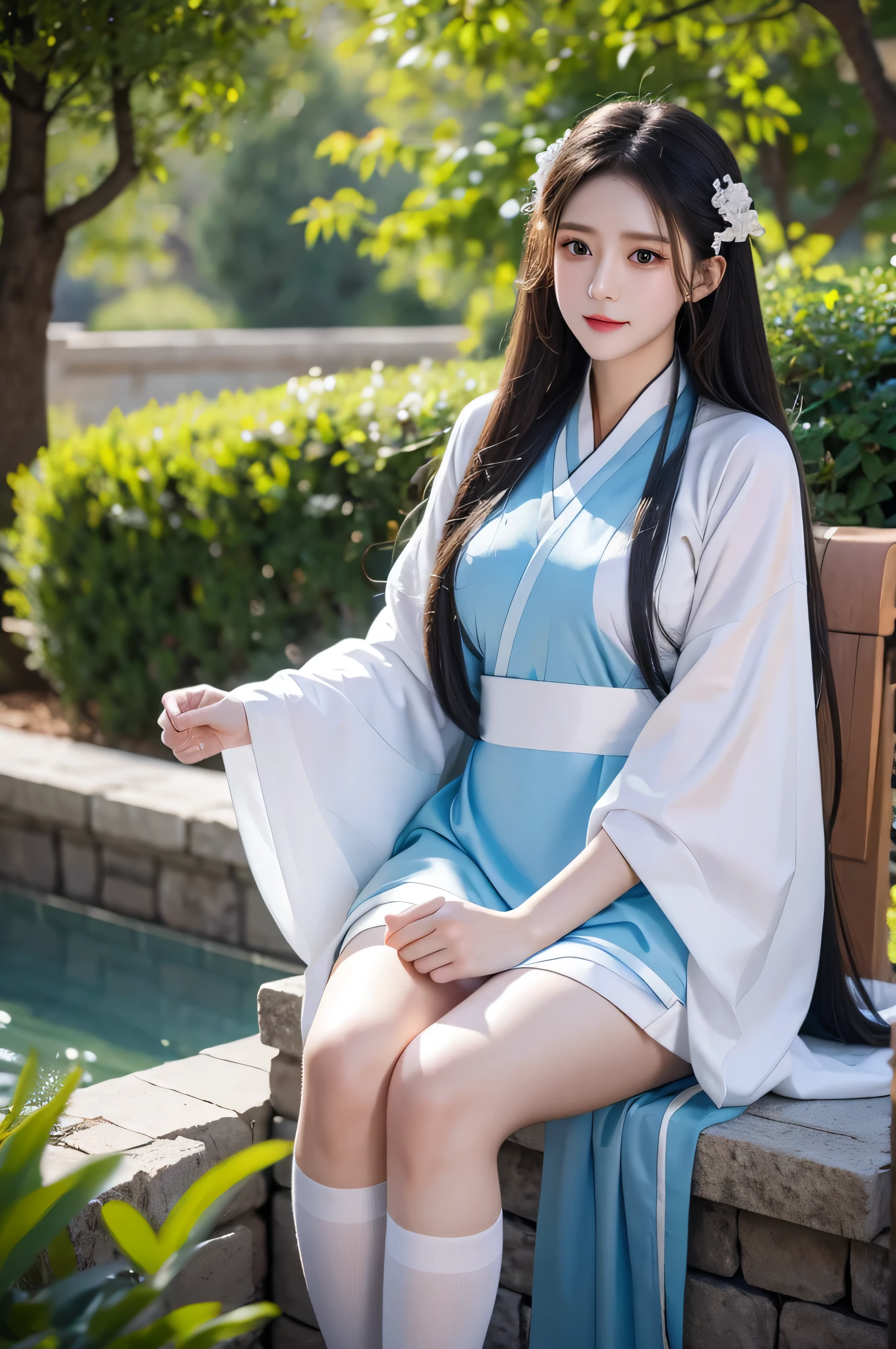 Fair, masterpiece, best quality, extremely detailed face,1 girl, alone，wrap your chest，Lilac Hanfu，whole body