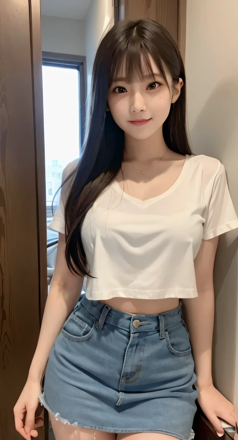 ((medium hair))), expensive、expensive品質, 8K, HDR, High resolution, absurd: 1.2, photo shoot, (RAW photo: 1.2), (realistic: 1.4), (masterpiece: 1.3), (intricate details: 1.2), 1 girl, 一人in, japanese girl, Delicine and beautiful details, (fine eyes), (detailedfacialfeinures), small breasts))), firm skin, ( looking for_in_viewer), from_front, (being thin), (highest quality: 1.4), (hyper hd: 1.2), cineminic ligh, (Extreme detail illustrinion), (Shiny repaste quality,超High resolution,written boundary depth,caustics,Wide light illumininion,ninuralshadow,85mm,f / 1.4,ISO200,1/160 seconds:0.75),1 huge breasts,一人in,((Women's shirts)))smile,uniform,skirt,office room,Nein and clean clothes,Nogizaka Idol,fiery idol pose,beauty of pubic hair,{{赤いミニskirt}}}