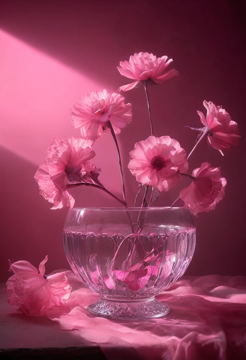 Capture the ethereal light and shadow in a stunning photograph with selective color details, revealing the hidden poetry of everyday objects, pink glowing foreground, (best quality, masterpiece, perfect composition, very aesthetic, ultra-detailed, intricate details:1.3)