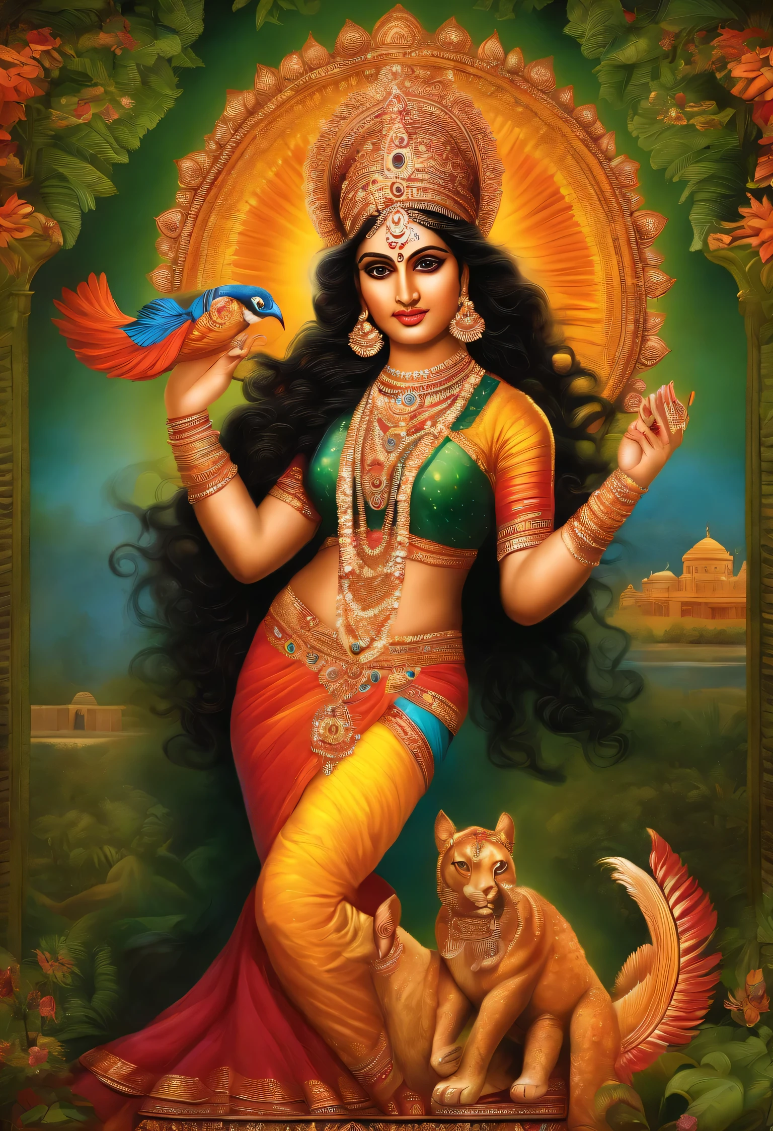 Indian goddess adishakti with branha Vishnu Mahesh