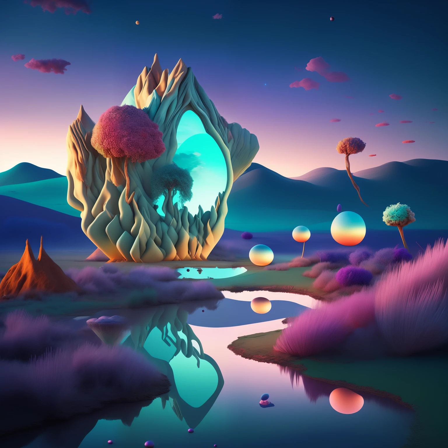 In the heart of a dreamlike landscape, a surrealistic scene unfolds before the eyes, filled with vibrant colors and magical elements. Floating objects suspend in the air, twisted by the distorted reality that surrounds them. The atmosphere is mysterious and enchanting, filled with a hypnotic allure that draws the viewer in.

The landscape is a whimsical wonderland of illusions, with mesmerizing compositions that appear to defy the laws of physics. Ethereal lighting dances across the landscape, casting a magical glow on every surface. Surrealistic textures cover every inch, from the illusionary oasis that shimmers in the distance to the bewitching colors that
