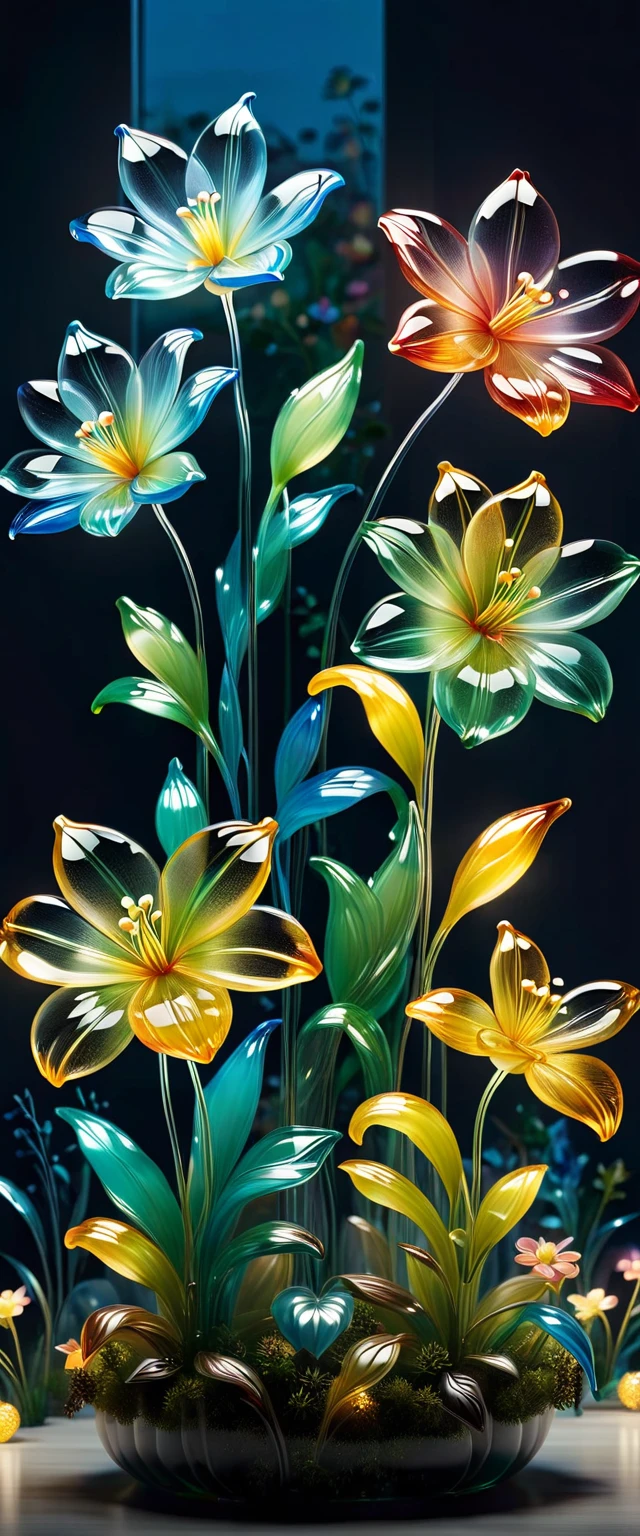 ((perfectly formed luminous glass flowers, in a children's room various colors:1.4)), at night:1.3, ((perfect, Meticulously detailed, flawless, film-like, cinematic: 1.5), (( Masterpiece ) ), ( Hyper Detailed: 1.3), (Photorealistic: 1.4), Epic, Night: 1.3, Dark: 1.3, 32k.