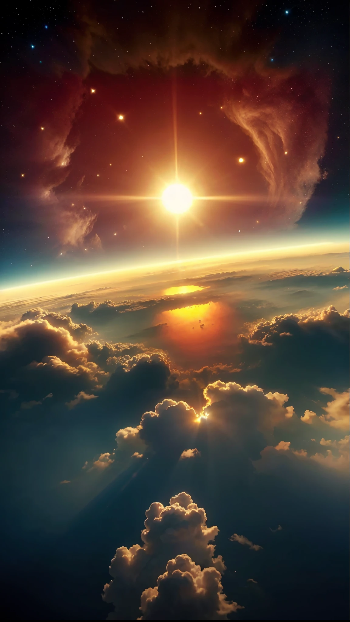 beautiful venus atmosphere, a few yellow-white clouds, the sun shining overhead