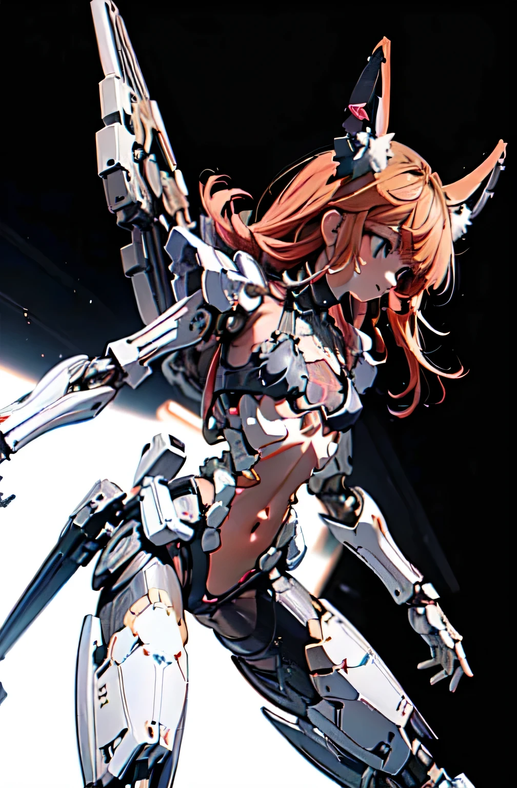 (Bare chest and navel), masterpieceの顔, masterpieceの目, (feminine mechanical body), (Black mechanical joint, Mechanical skeleton and artificial muscles), mechanical skin, Machine side, (The internal structure of the machine is exposed:1.2), (red long hair), (Mechanical Bikini Armor:1.1), rabbit ears, rabbit tail, cowboy_shot, side focus, shiny, cyber punk, (white background, no background), masterpiece, highest quality, Capture the cutest moments, written boundary depth, Super detailed, ultra high resolution, c4d, octadale, 3D modeling, 8K, 16k,