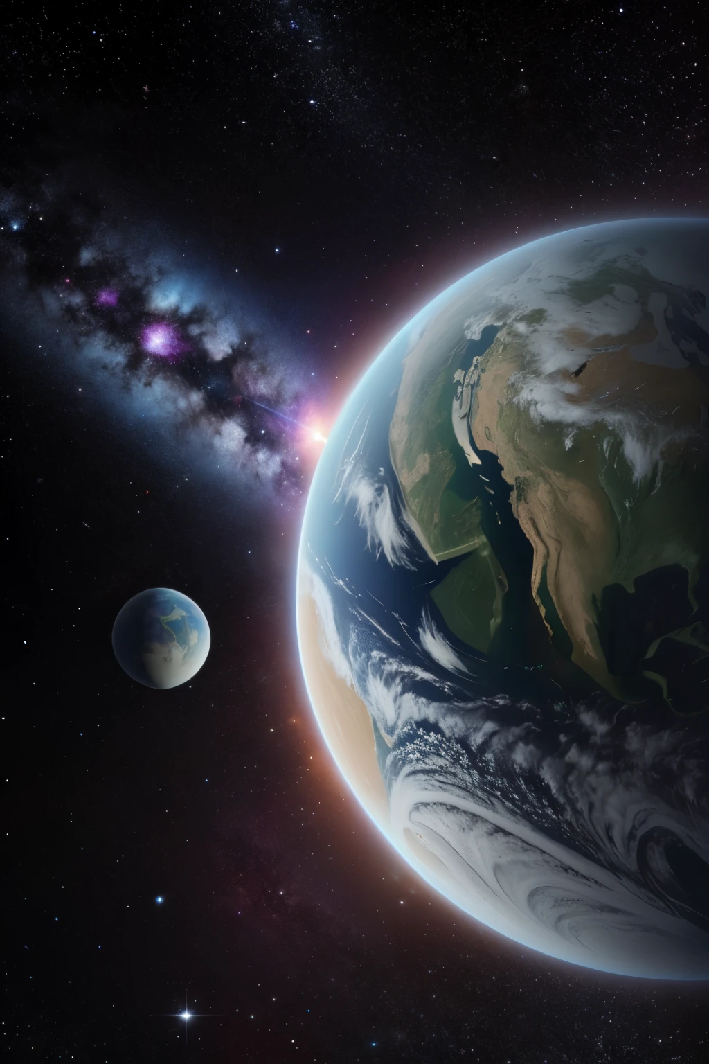 Ultra-realistic 8k universe photography --s2:
A breathtaking image captured in the 8k universe, showcasing objects and celestial bodies with unmatched detail and clarity. The profound darkness of space is interspersed with vibrant stars and nebulas, their colors and textures radiating realism. Galaxies spiral and contort in intricate patterns, each star, planet, and asteroid meticulously rendered. The vastness of the universe is encapsulated in this singular frame, revealing a perspective that is both awe-inspiring and humbling. Taken with state-of-the-art technology, this breathtaking masterpiece has