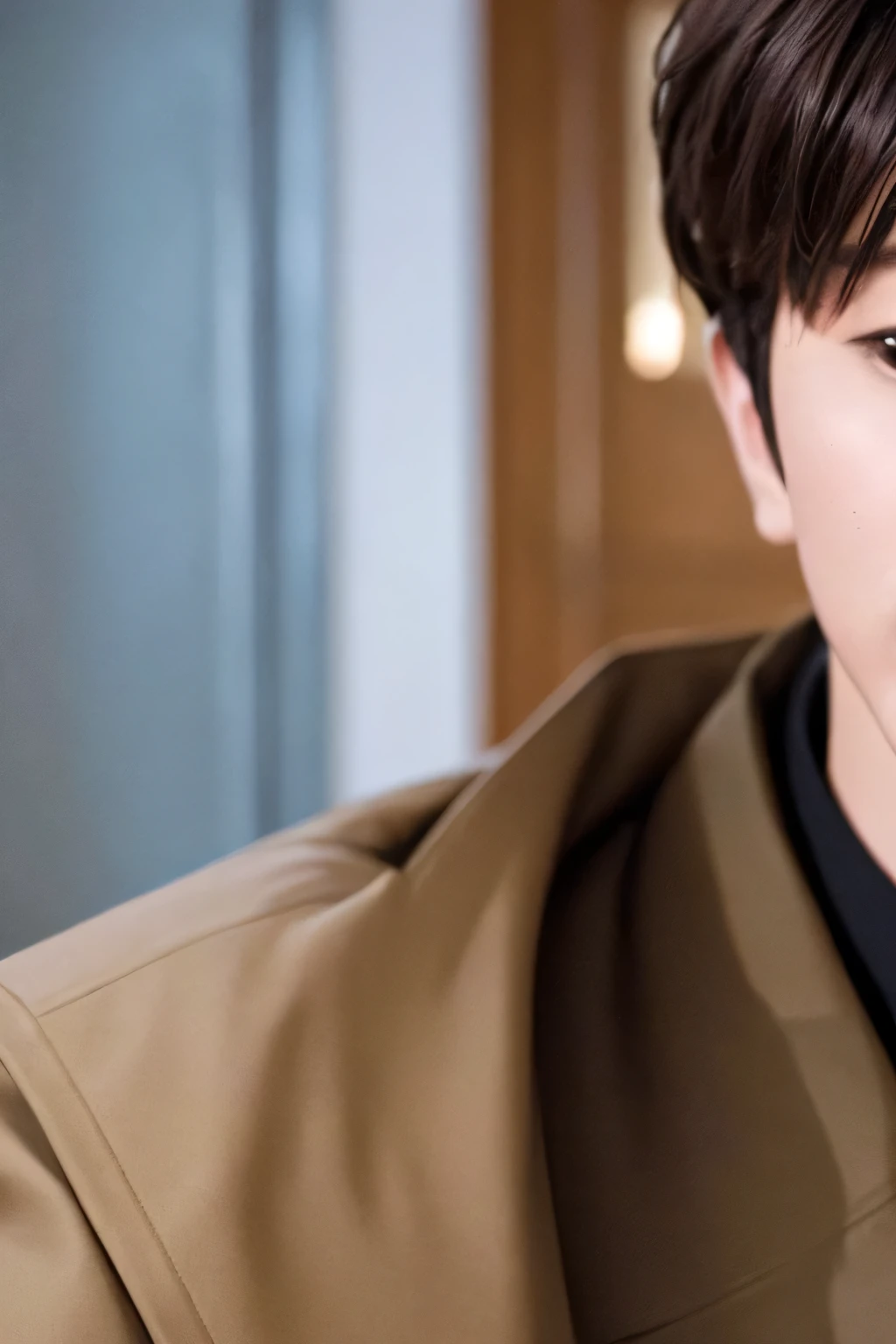 1 person、high quality、masterpiece、4k、Blurry feeling、realistic skin、、(face shot:1.45)、、、trench coat、soft fabric
