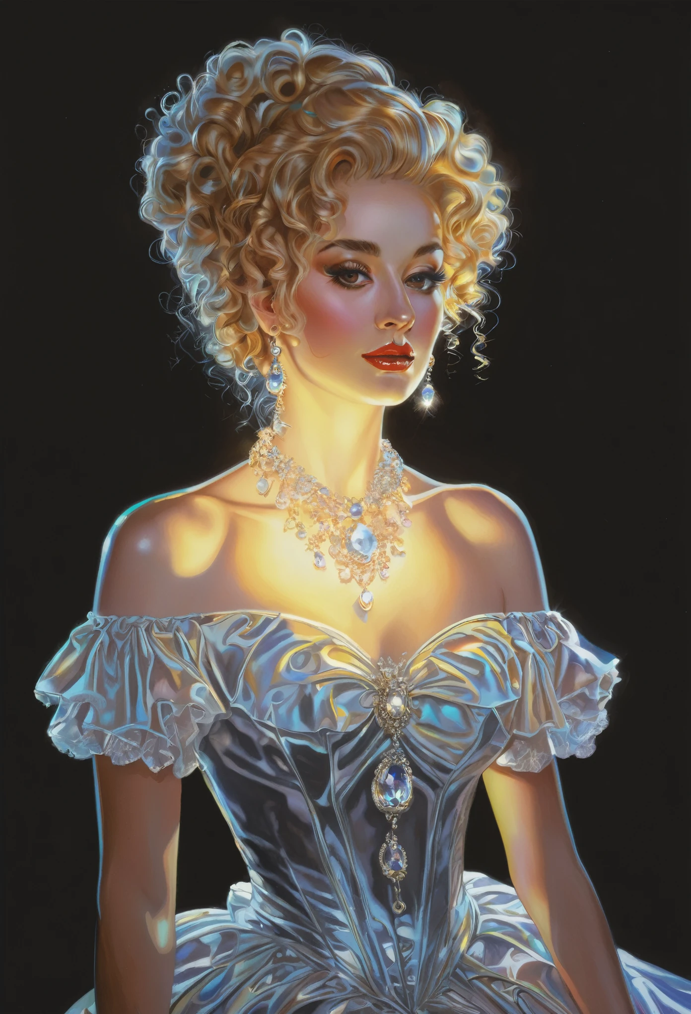 illustration，painting，acrylic painting，victorian art style，glowing gem，crystal clear，Strong light transmission，full body portrait，rim light，Glowing special effects，Colorful and bright，high saturation，high contrast，black background，Super fine，Super realistic，Real light and shadow contrast，Realistic ray tracing，True light falloff，True light reflection，anti-aesthetic style，Poodlepunk，Snapshot aesthetic style ，  --q 2  --s 980   --ar 9:16 --niji 6
