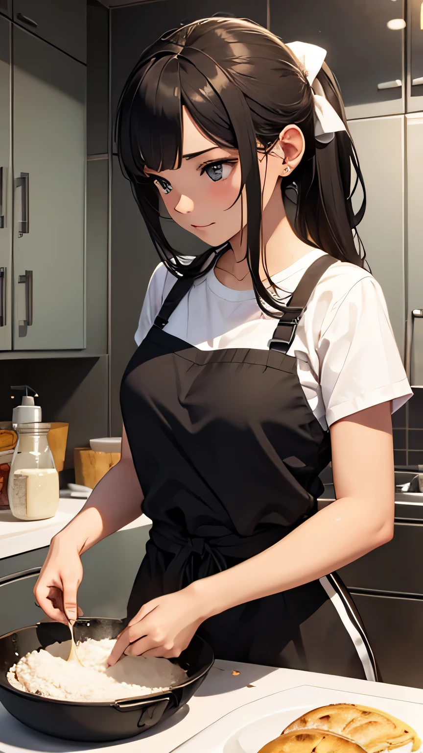 maisakurajima, Mai Sakurajima, Long Hair, bangs, (Black Hair:1.5), hair ornaments, (Purple eyes:1.1), Hair Clip, rabbit hair ornaments,Medium chest,happy smile, smile, Open your mouth,Tank top shirt,Shorts,morning,morning陽,Zend 4y4, cooking, pot, fire, Stove, Fried egg,Toasted bread,
break indoors, kitchen,
break looking at viewer, (Cowboy Shot:1.5),
break (masterpiece:1.2), highest quality, High resolution, unity 8k wallpaper, (shape:0.8), (Beautiful details:1.6), Highly detailed face, Perfect lighting, Extremely detailed CG, (Perfect hands, Perfect Anatomy),