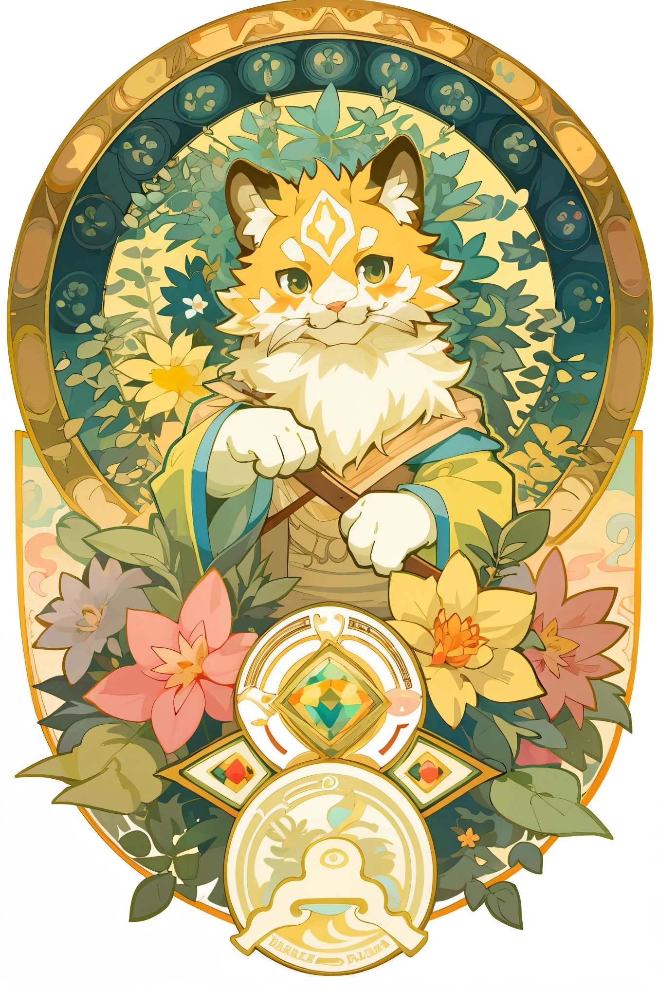 top quality, best quality, kaleidoscope, rzminjourney, vector-art, High-quality illustrations by Alfons Mucha, masterpiece(kemono, furry anthro)logo mark, round, colorful flower,