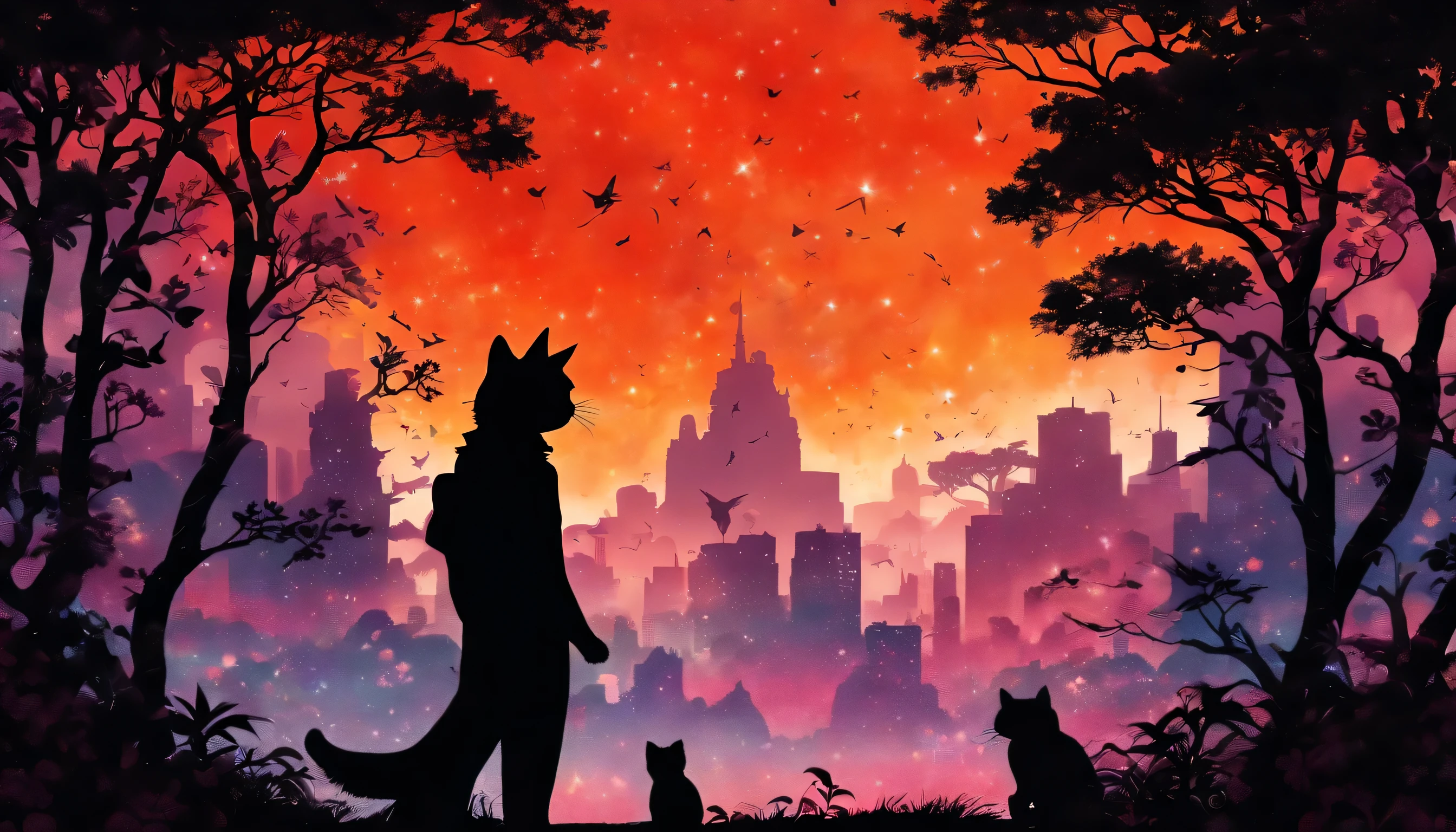 (silhouette art,paper cutting:1.6) (((paper cutting藝術,A world where only red exists:1.3) (cowboy shooting),1 cat,alone, (space suit, contour:1.2),white, Face clear and beautiful,rest (phase moon) Textured glass background,SF World
