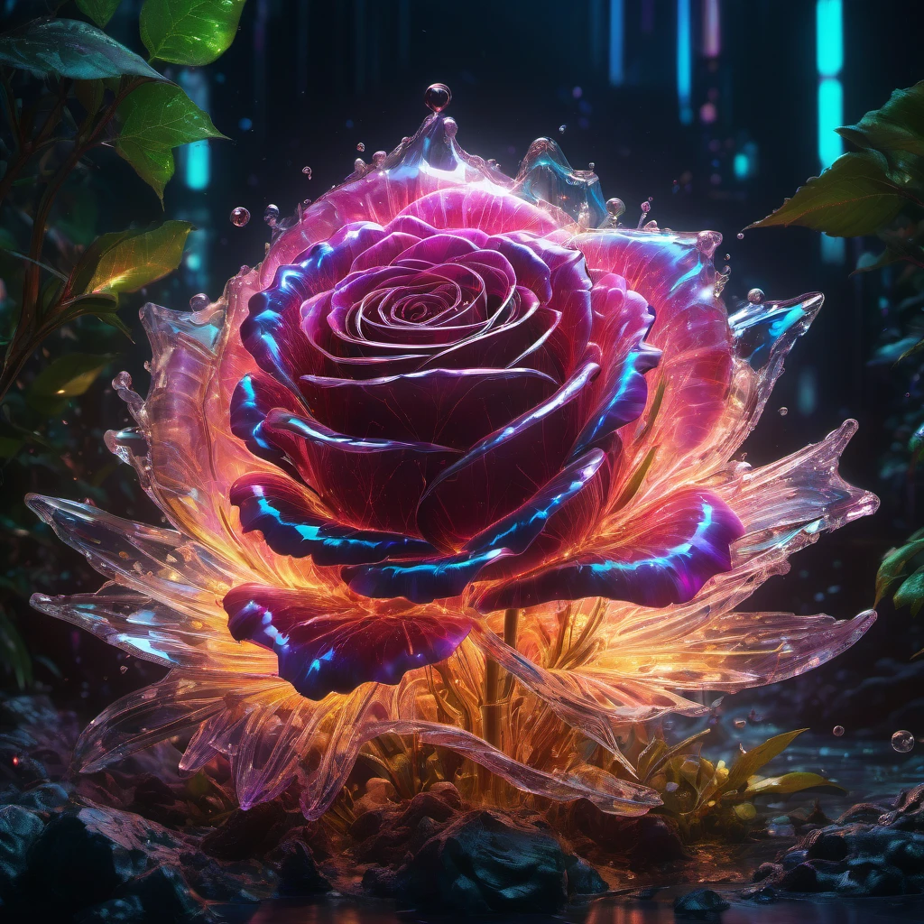 luminous object, aesthetic, extremely detailed, Neon glowing Crystal rose bioluminescent neon light rays, exploding bright light, bursting light, Epic cinematic brilliant stunning intricate meticulously detailed dramatic atmospheric maximalist digital matte painting detailed matte painting, deep color, fantastical, intricate detail, splash screen, complementary colors, fantasy concept art, 8k resolution trending on Artstation Unreal Engine 5